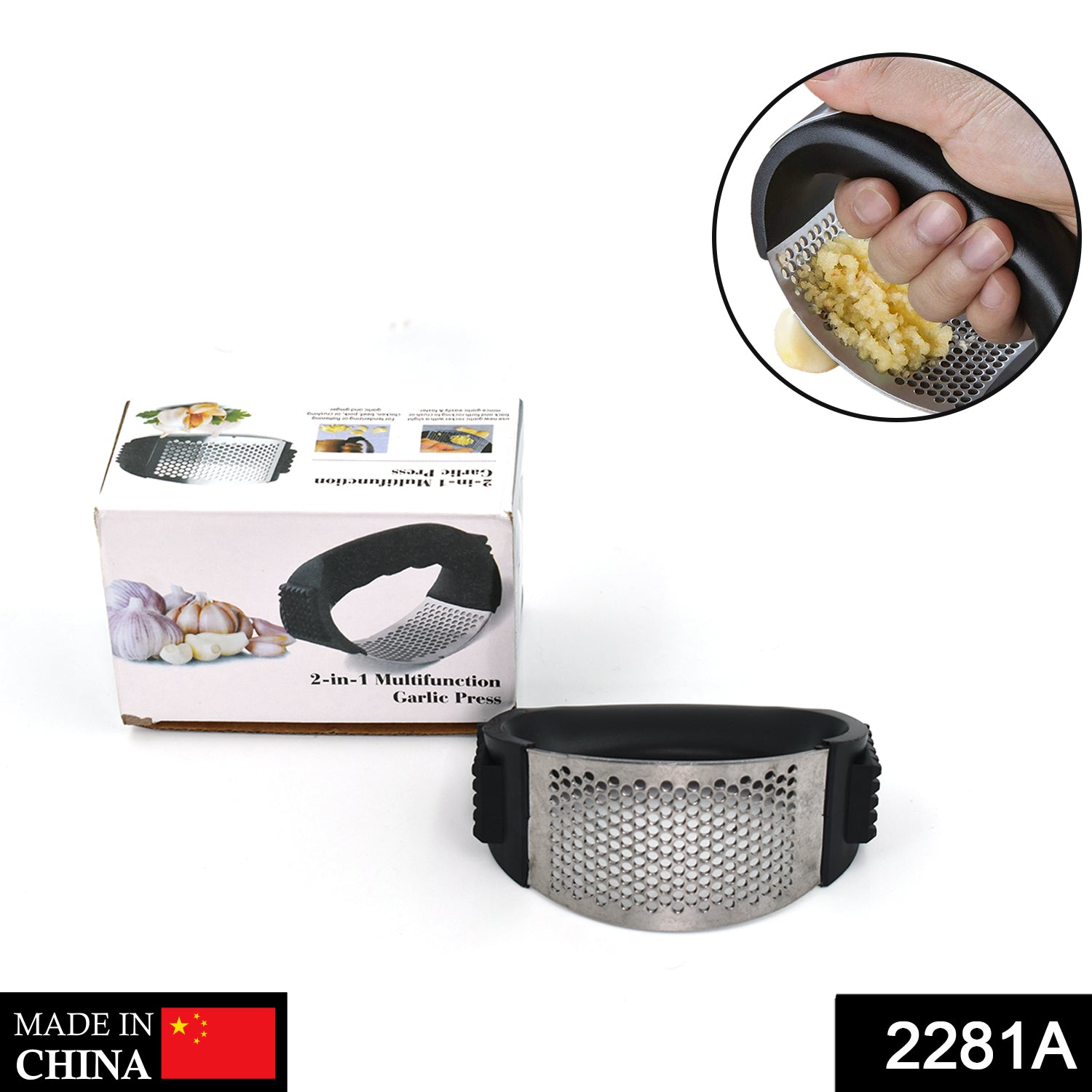2281A Round Garlic Press For Mashing Garlic Pieces While Making Food Stuffs And Items In Homes Etc. DeoDap