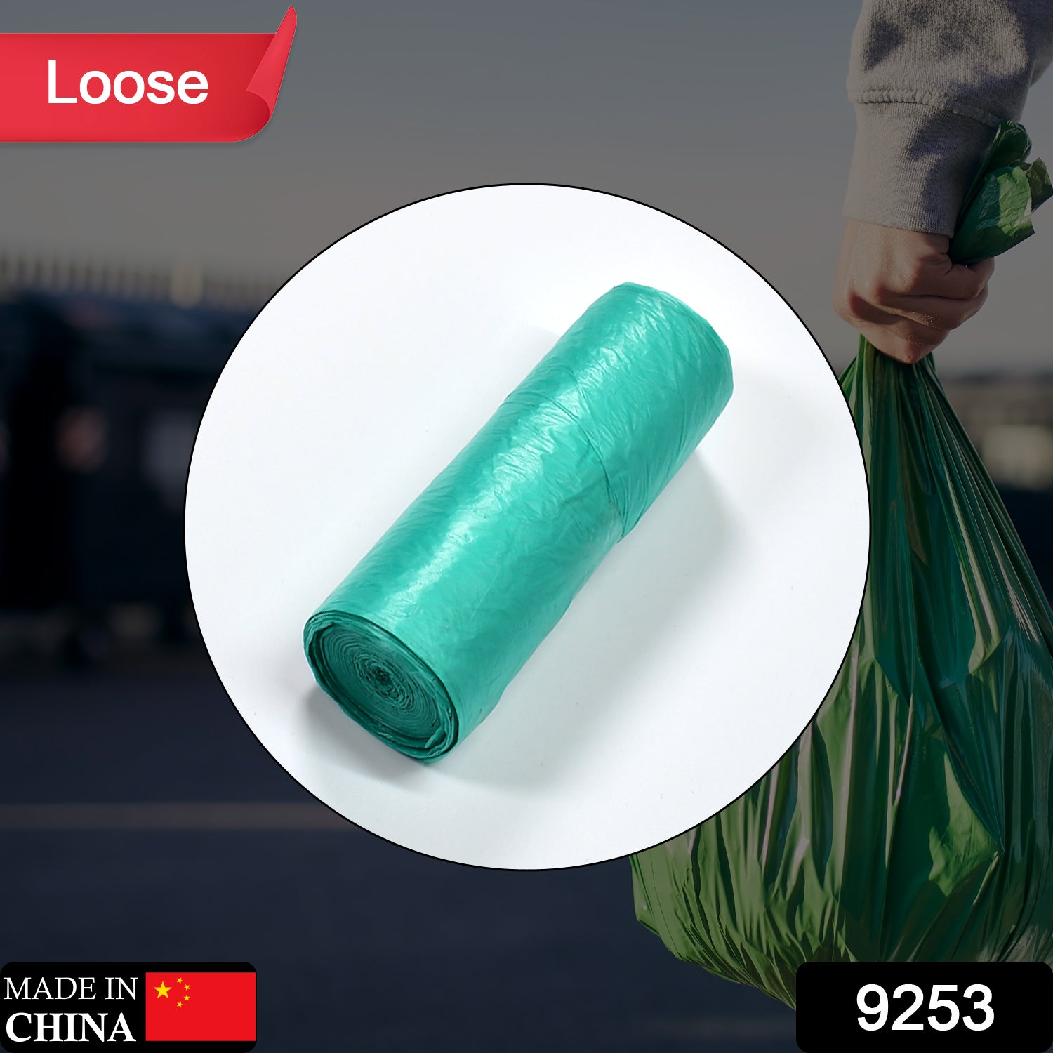 9253 1Roll Green Garbage Bags/Dustbin Bags/Trash Bags DeoDap