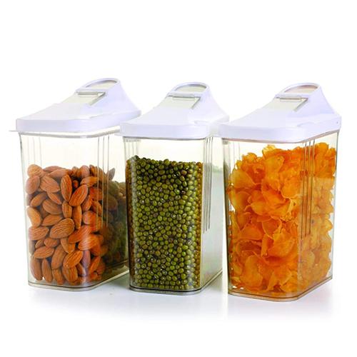 2165 Transparent Plastic Air Tight Food Storage Container Jar Dispenser for Kitchen - 750 ml (Set Of 3) - SkyShopy