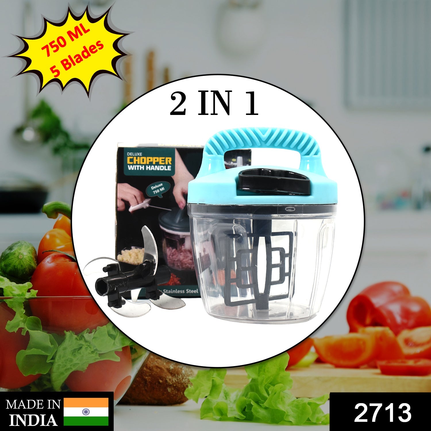 2713 2 in 1 Handy Chopper 750 ML used  for cutting and chopping of types of vegetables and fruits etc.