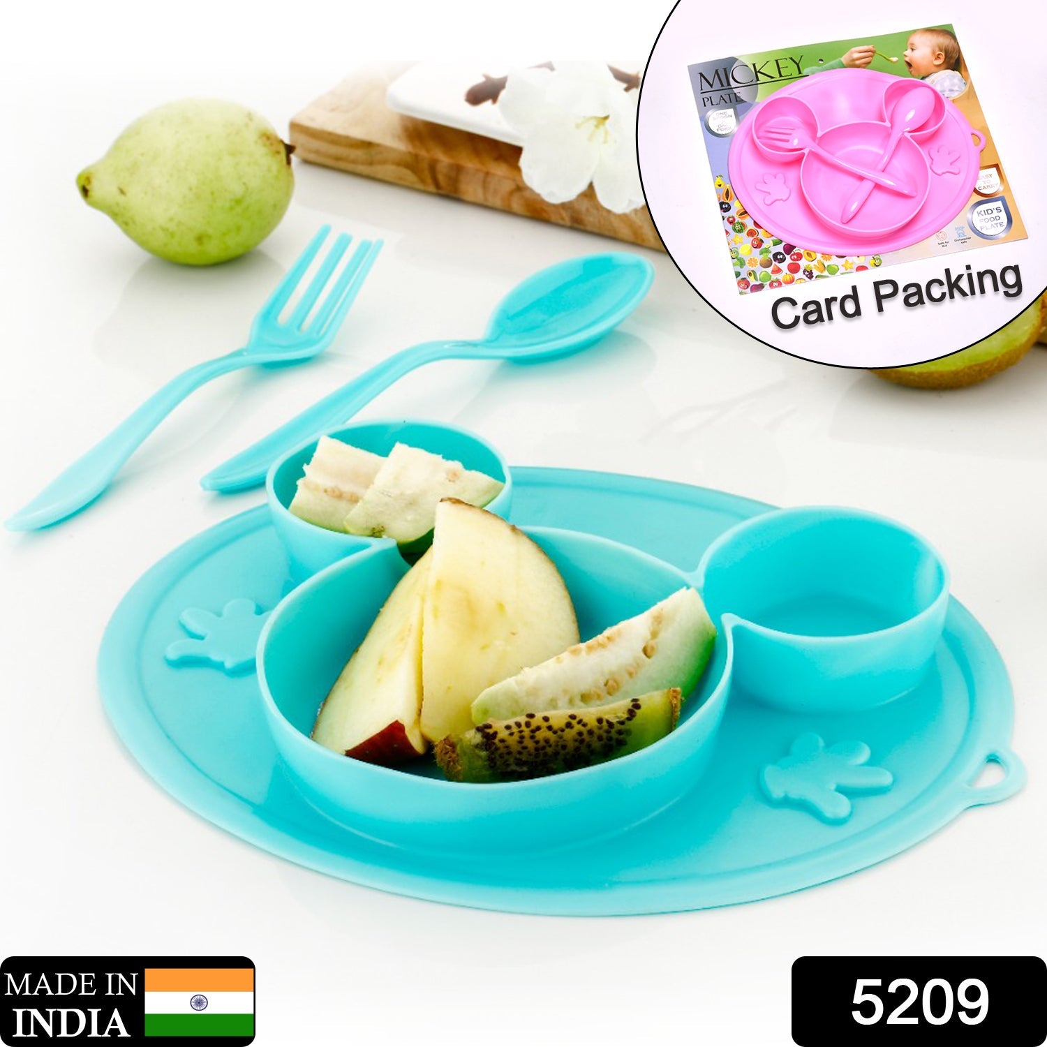 5209 Silicon Micky Plate And 1 Spoon & 1 Fork Card Paking ( 1 Pc Product) DeoDap