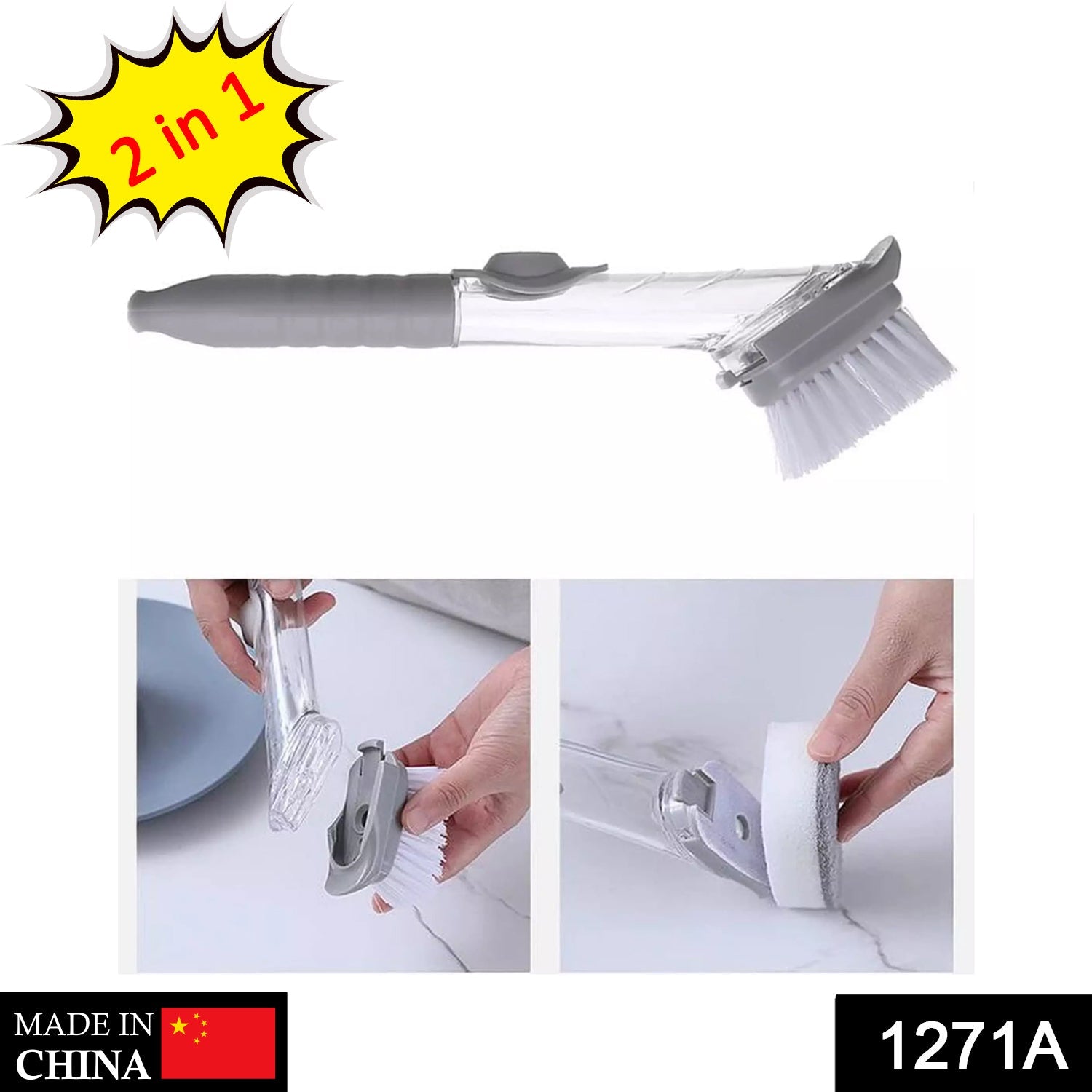 1271A 2-in-1 Dishwashing Brush, Long Handle Wash Pot Brush Washing Dish