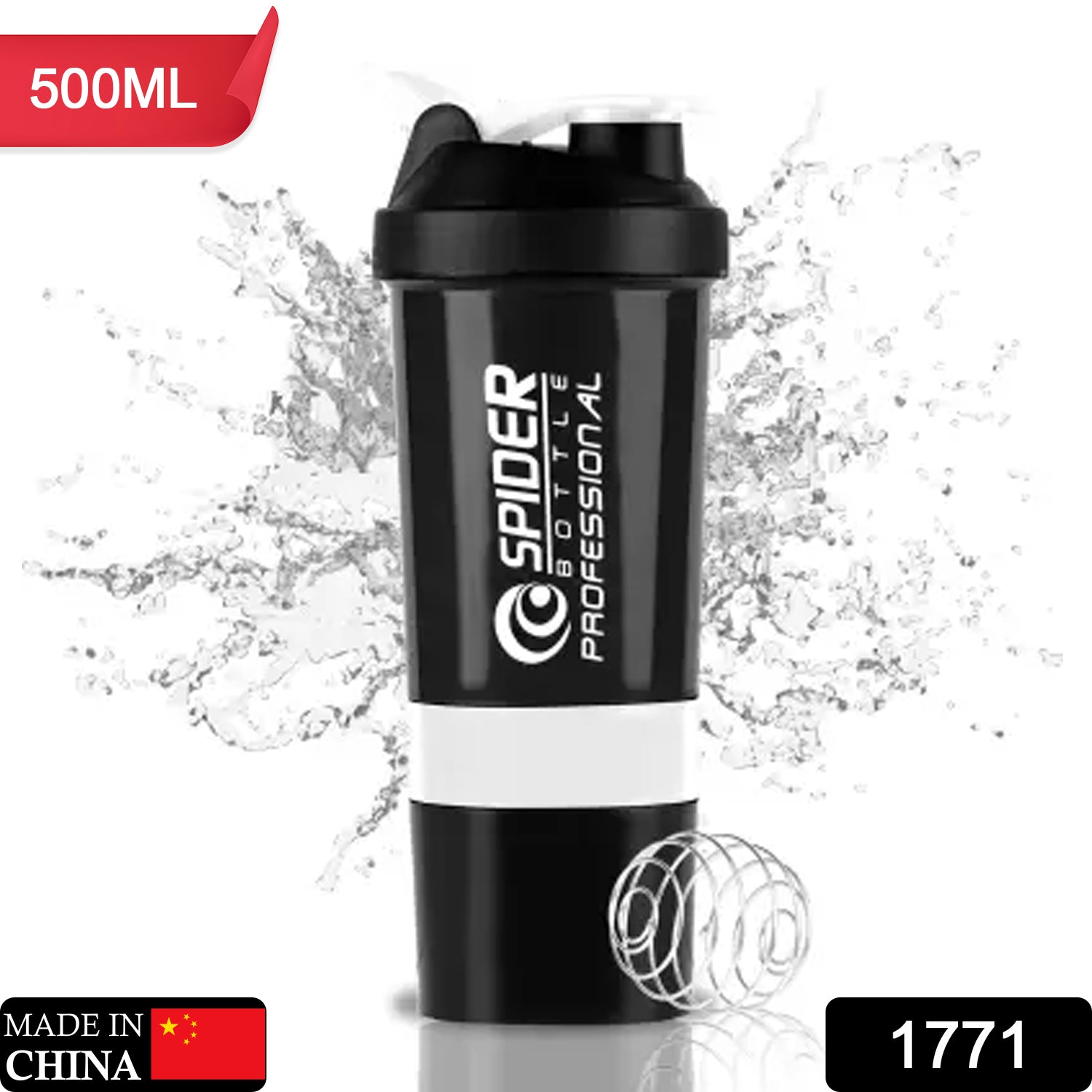 1771 SHAKER BOTTLE FOR GYM|GYM SHAKER|SIPPER BOTTLE|BPA-FREE AND 100% LEAK-PROOF PROTEIN SHAKER BOTTLE WITH 2 EXTRA STORAGE COMPARTMENT (500ML SHAKER) DeoDap