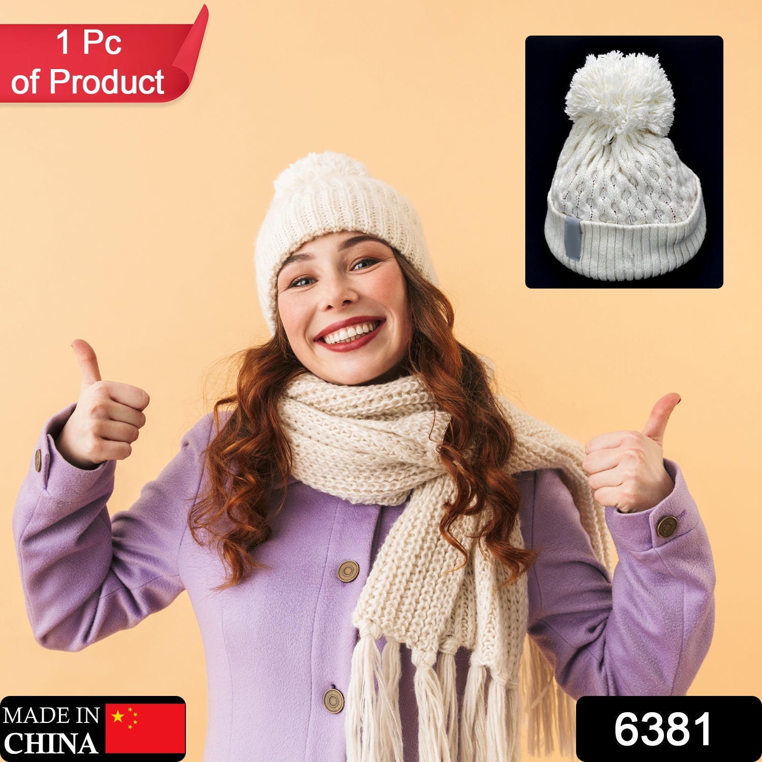6381 Woollen Skull caps with Fur for Girls and Women ( 1 pcs ) DeoDap