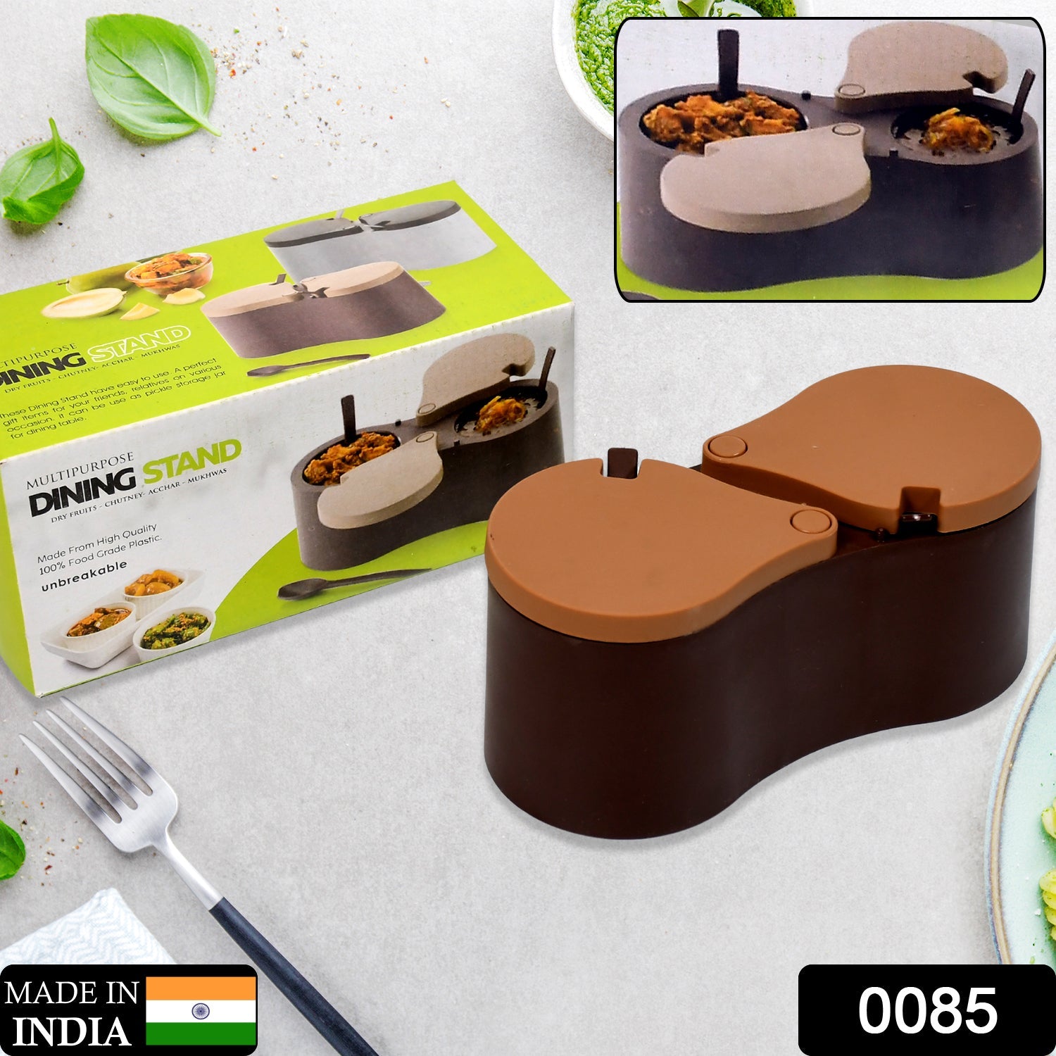 0085 Dinning Stand Stylish Multipurpose Dry Fruit Box, Candy Box, Achar Box, Traditional Box Set & 2 Spoon DeoDap