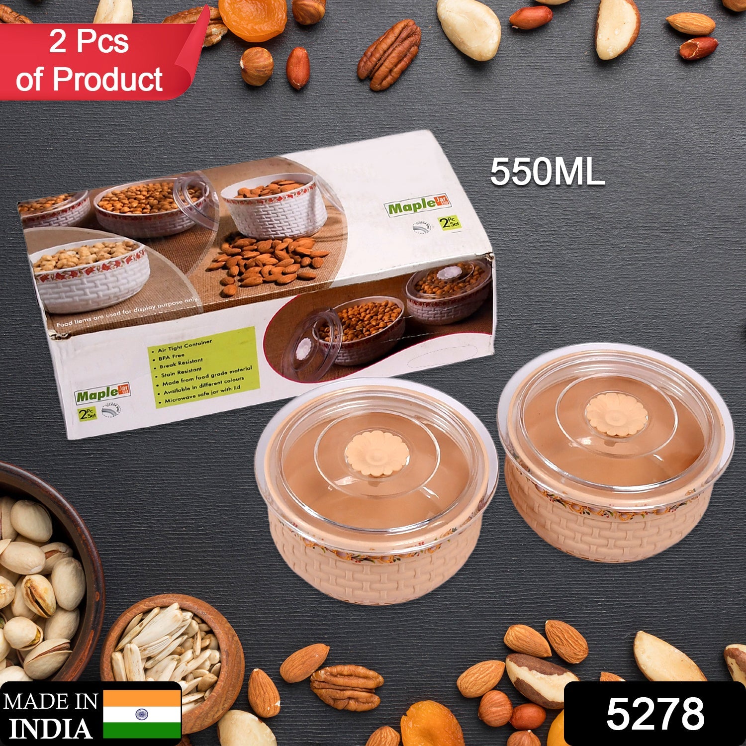 5278 Plastic Round Kitchen Storage Container Food Storage Jar  550 ML , For Home & Kitchen Use (2 pcs )