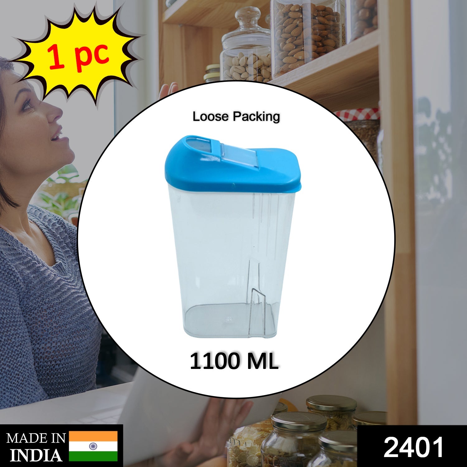 2401 1100ML Plastic Grocery Transparent Cereal Dispenser Easy Flow Kitchen Container Set - Storage Box Idle for Cereal, Spices, Pulse, dry fruits, snacks Container DeoDap
