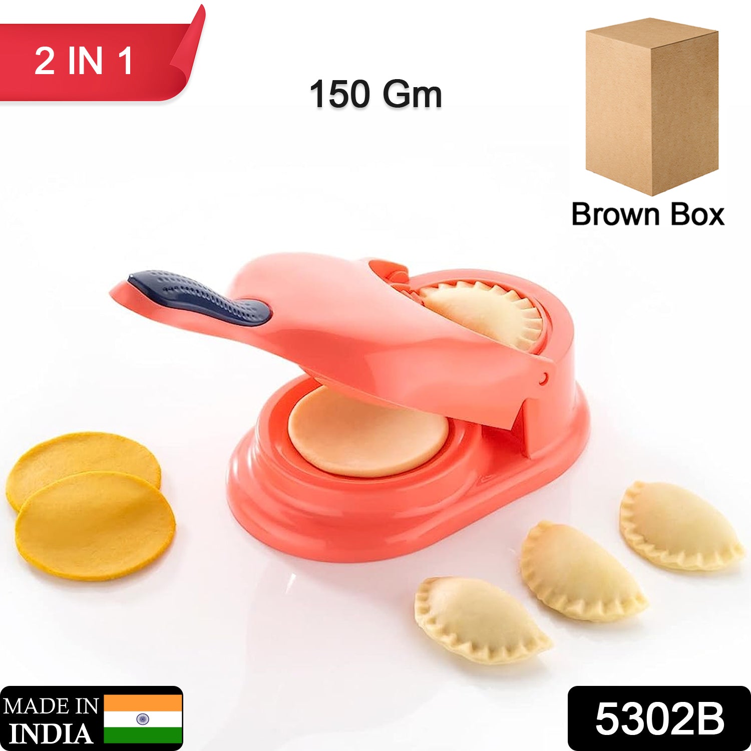 5302B Dumpling Skin Press Mould for Gujiya Ghughra Momos Making, 2 in 1 Dumpling Maker Mould Machine, Kitchen Dumpling DeoDap