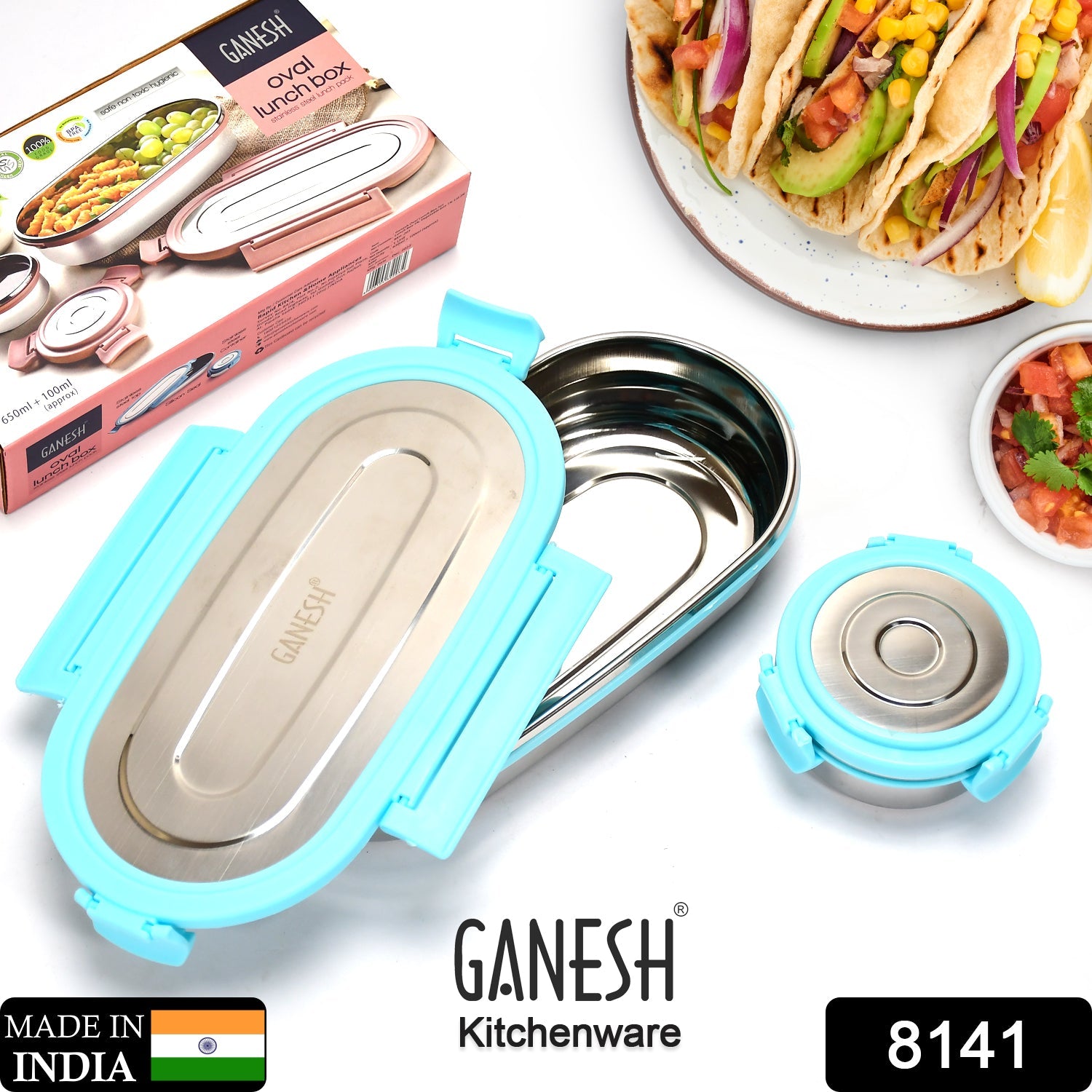 8141 Ganesh Stainless Steel Lunch Box & Small Container ( Set Of 2 Pcs ) DeoDap