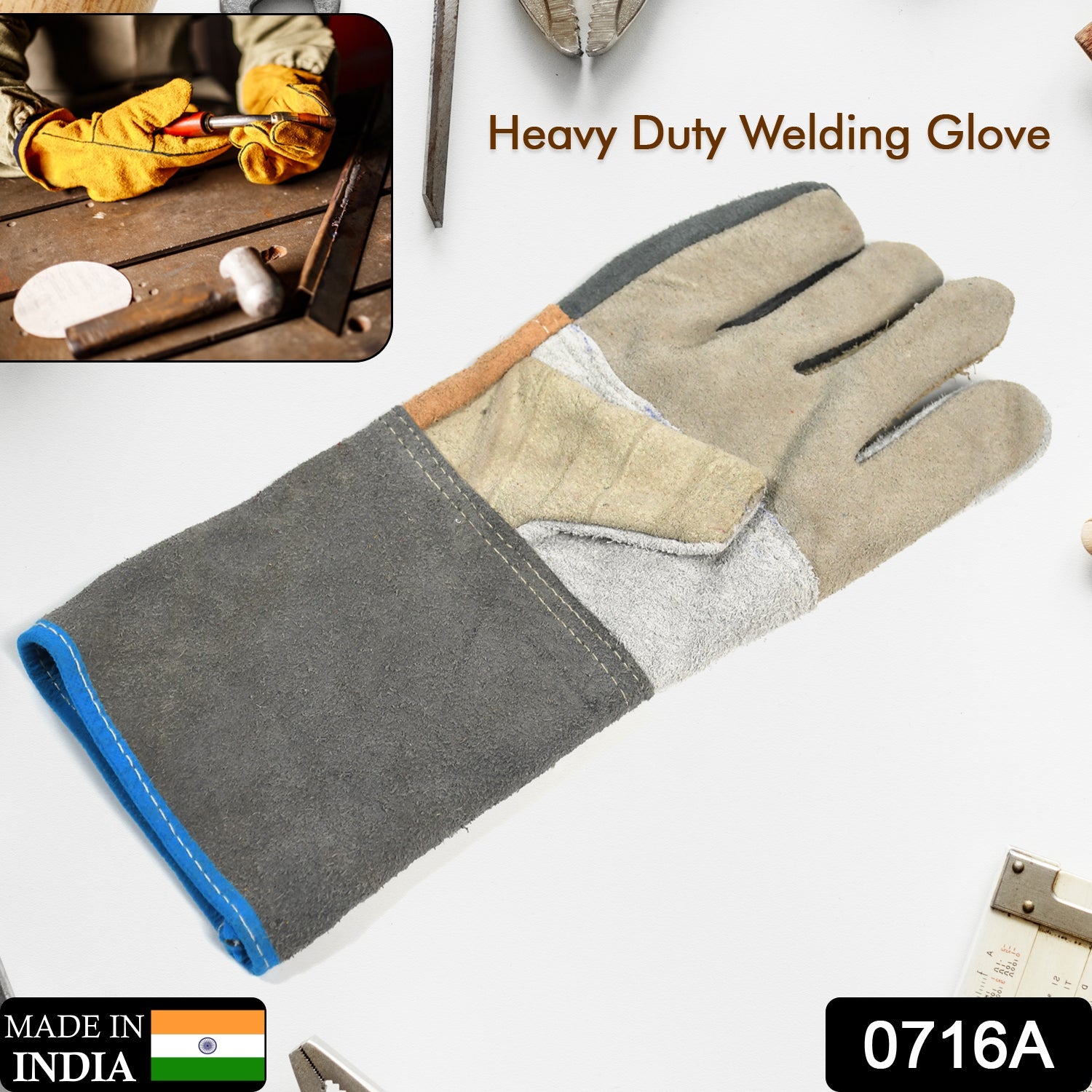0716A Industrial Heavy Duty Welding Leather Glove With Inner Lining, Heat And Abrasion Resistance Glove DeoDap