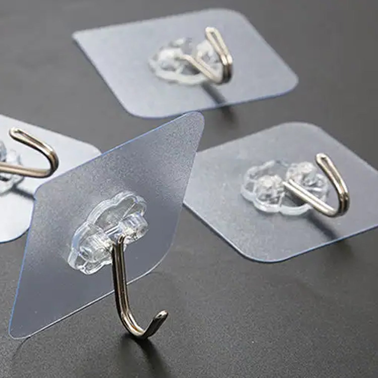 1689a Self Adhesive Heavy Duty Waterproof Transparent Sticky Plastic & Stainless Steel Wall Hooks (10 Pc Set)