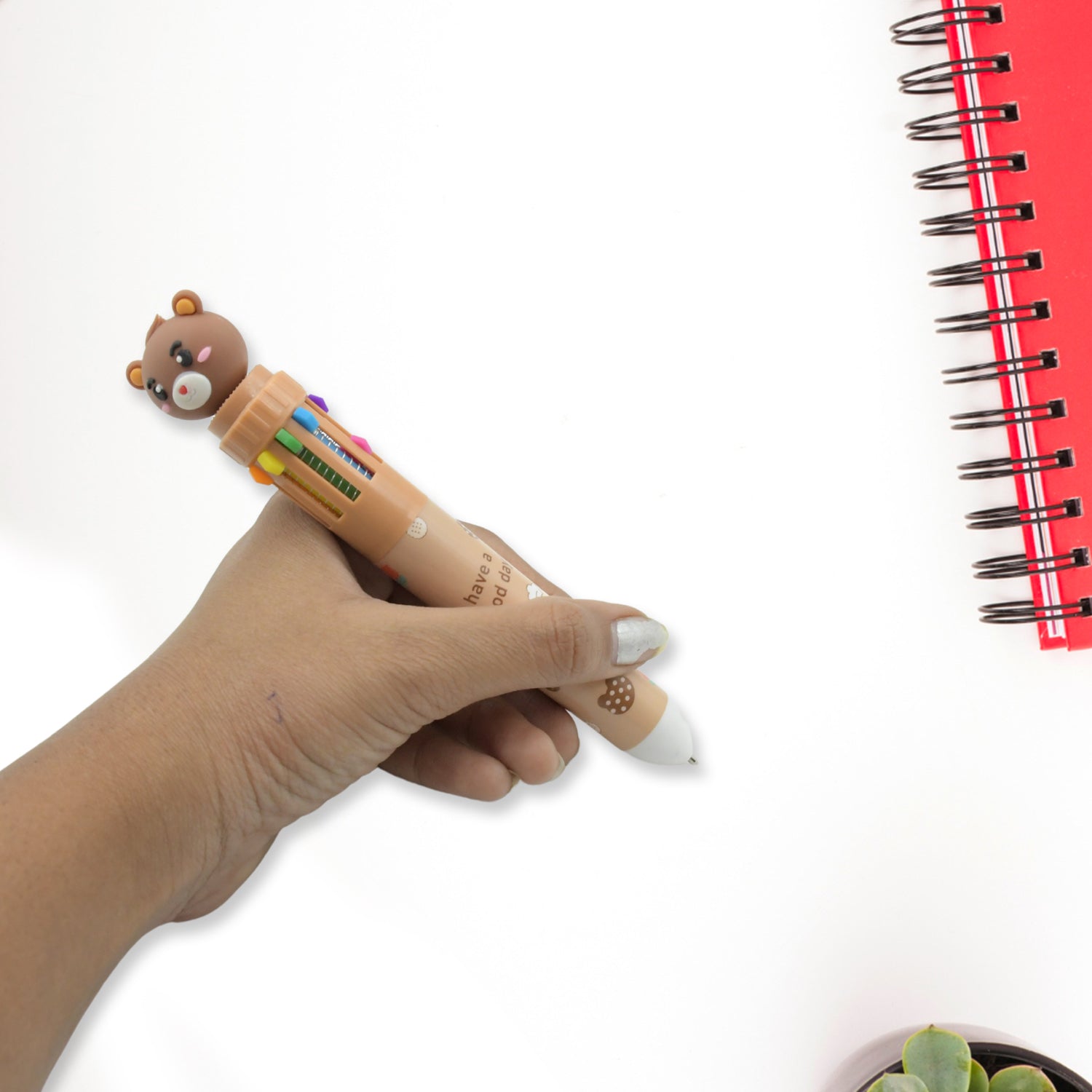 Kids 10-in-1 Color Pens Ballpoint Pen Set for Kids Cartoon Head Writing Pen for School Office Stationary Kit, Teddy Bear (1 Pc)