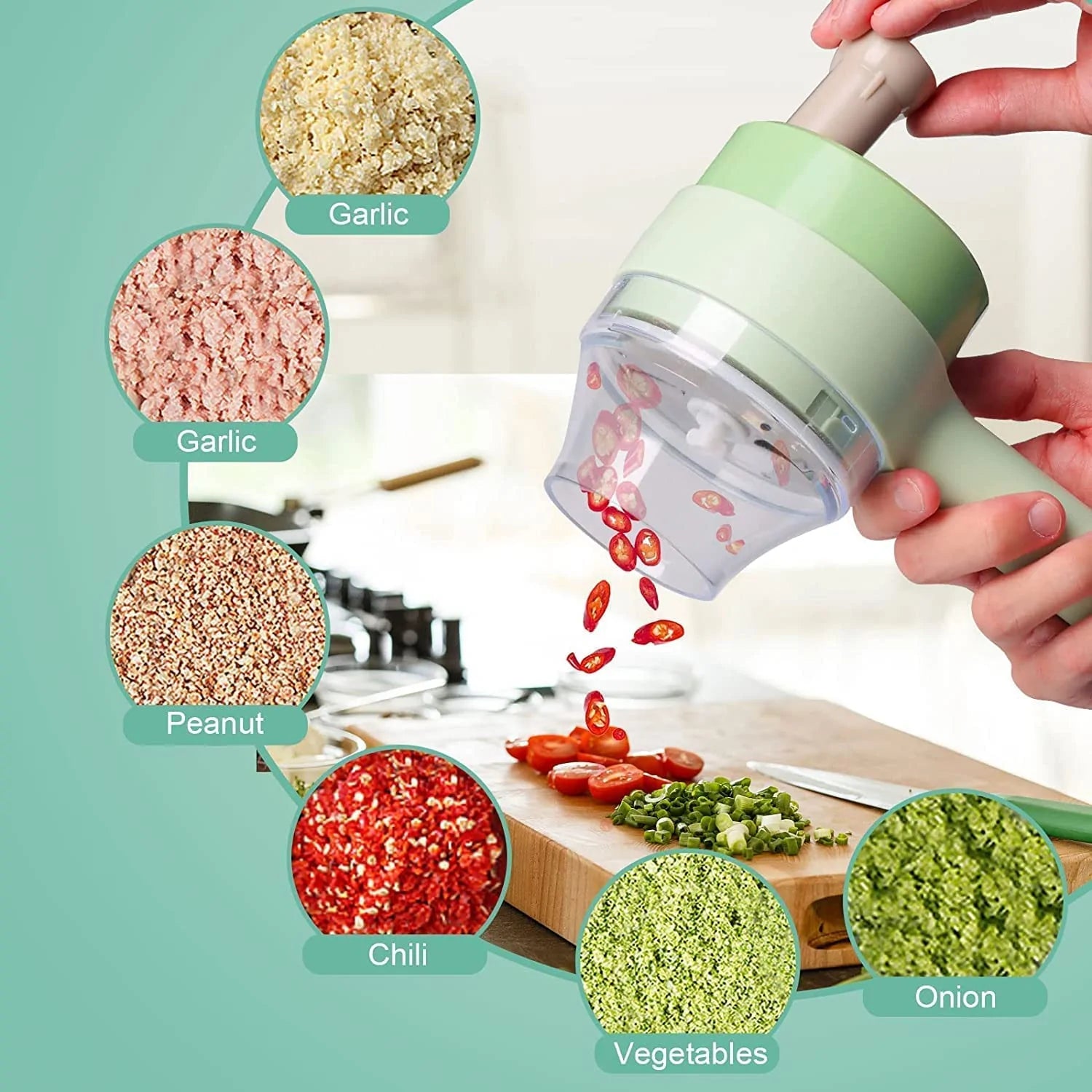 0142A  4 IN 1 ELECTRIC HANDHELD COOKING HAMMER VEGETABLE CUTTER SET ELECTRIC FOOD CHOPPER MULTIFUNCTION VEGETABLE FRUIT SLICER 