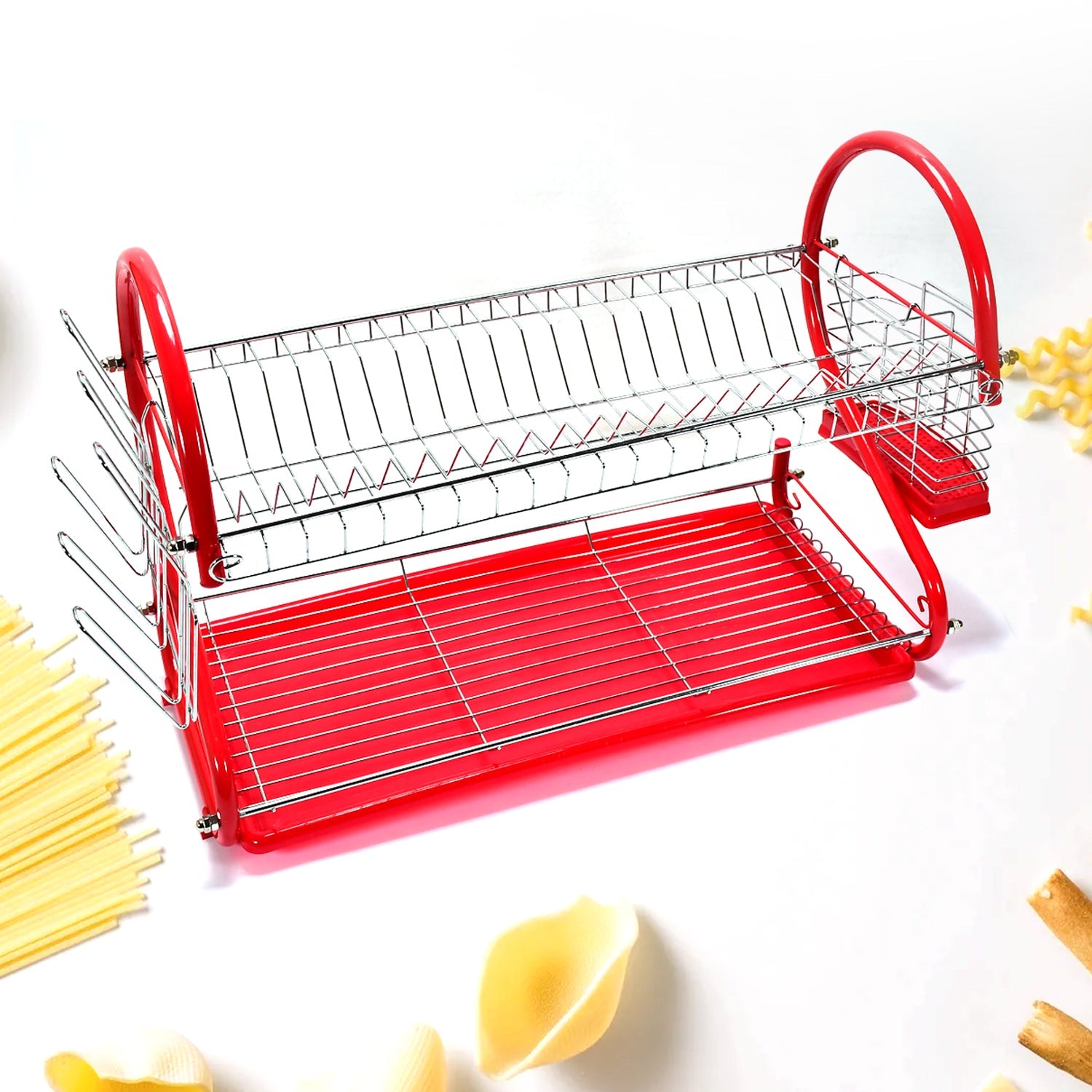7664 Stainless Steel Rectangle Dish Drainer Rack / Basket with Drip Tray DeoDap