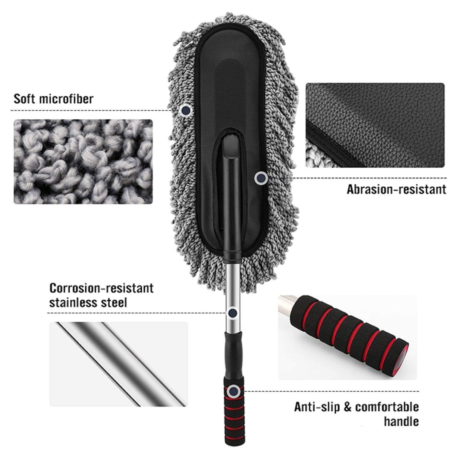 4749 Car Duster, Long Retractable/Soft/Non-Slip/Handle Multipurpose Microfiber Wash Brush Vehicle Interior and Exterior Cleaning Kit with for Car, Boats or Home DeoDap