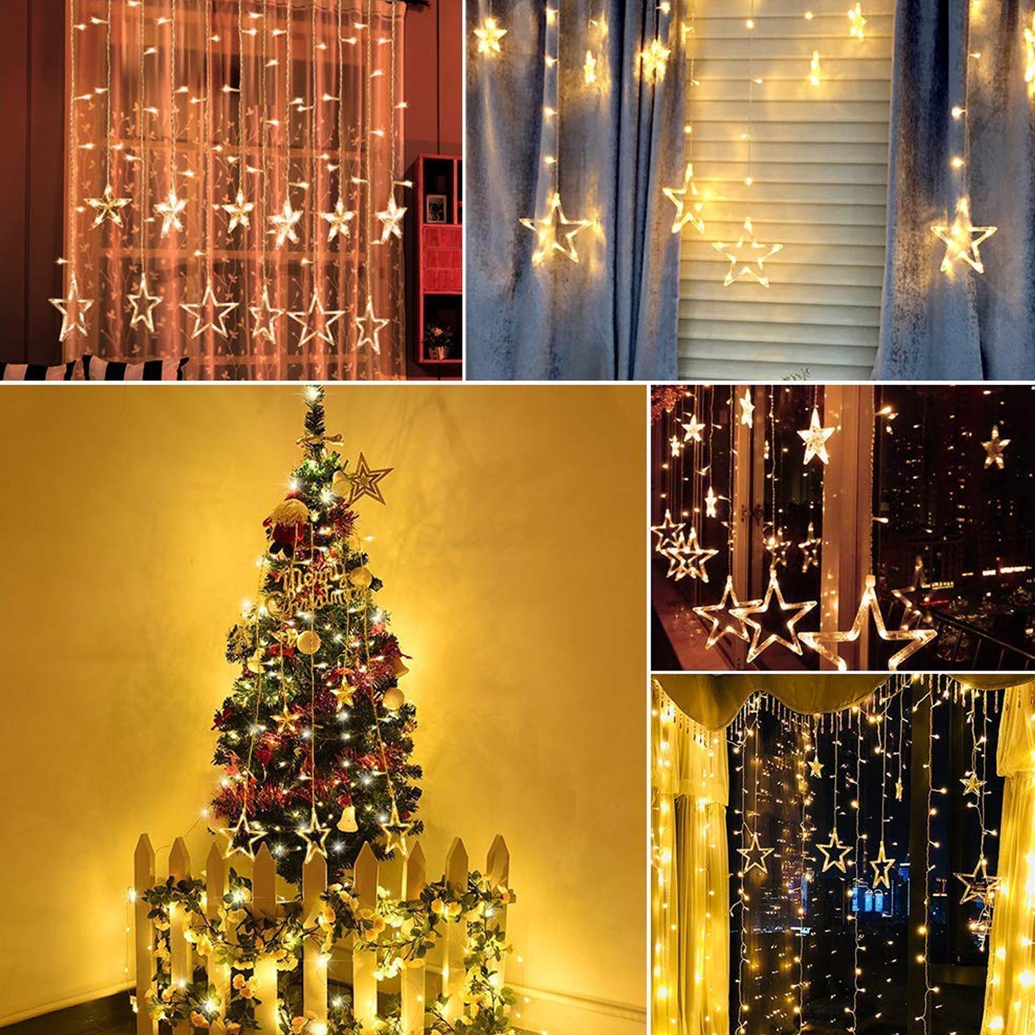 1253 12 Stars Curtain String Lights, Window Curtain Lights with 8 Flashing Modes Decoration for Festivals DeoDap