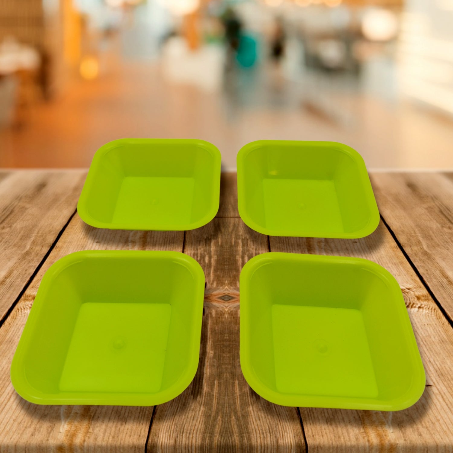 5561 Small Square Plastic Ice Cream Plate Snacks / Breakfast Plate, Kitchen Square Microwave Safe (4 Pcs Set)