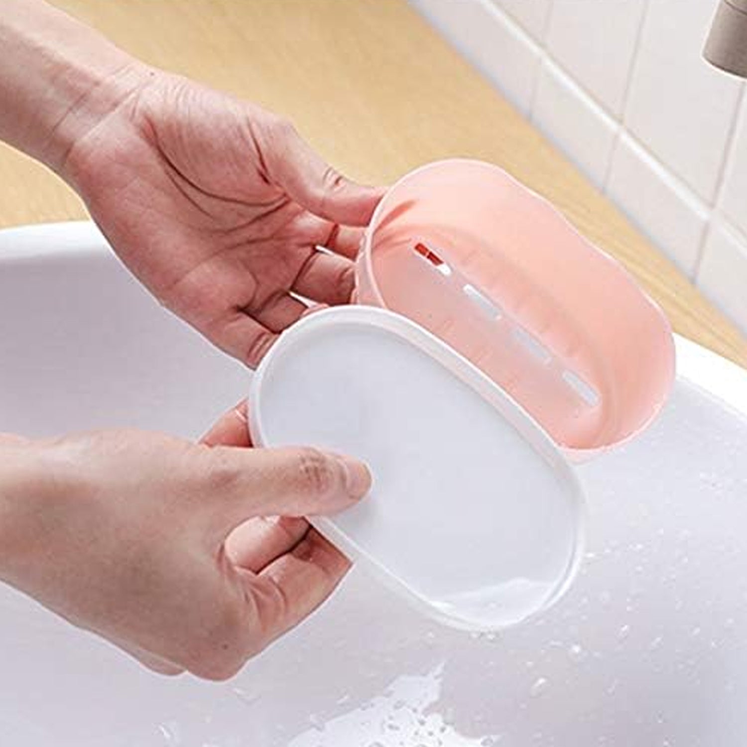 17509 Soap Container, Soap Box Household Kitchen and Bathroom Can Use PP Material Drain Box Double Soap Dish, for Bathroom Shower Home Outdoor Camping (1 Pc)