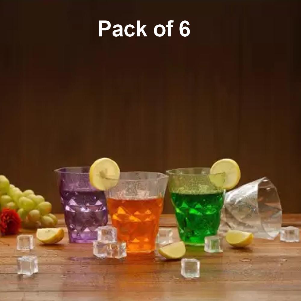 2342 Heavy unbreakable Stylish Diamond look fully Transparent Plastic Glasses Set 260ml (6pcs) - SkyShopy