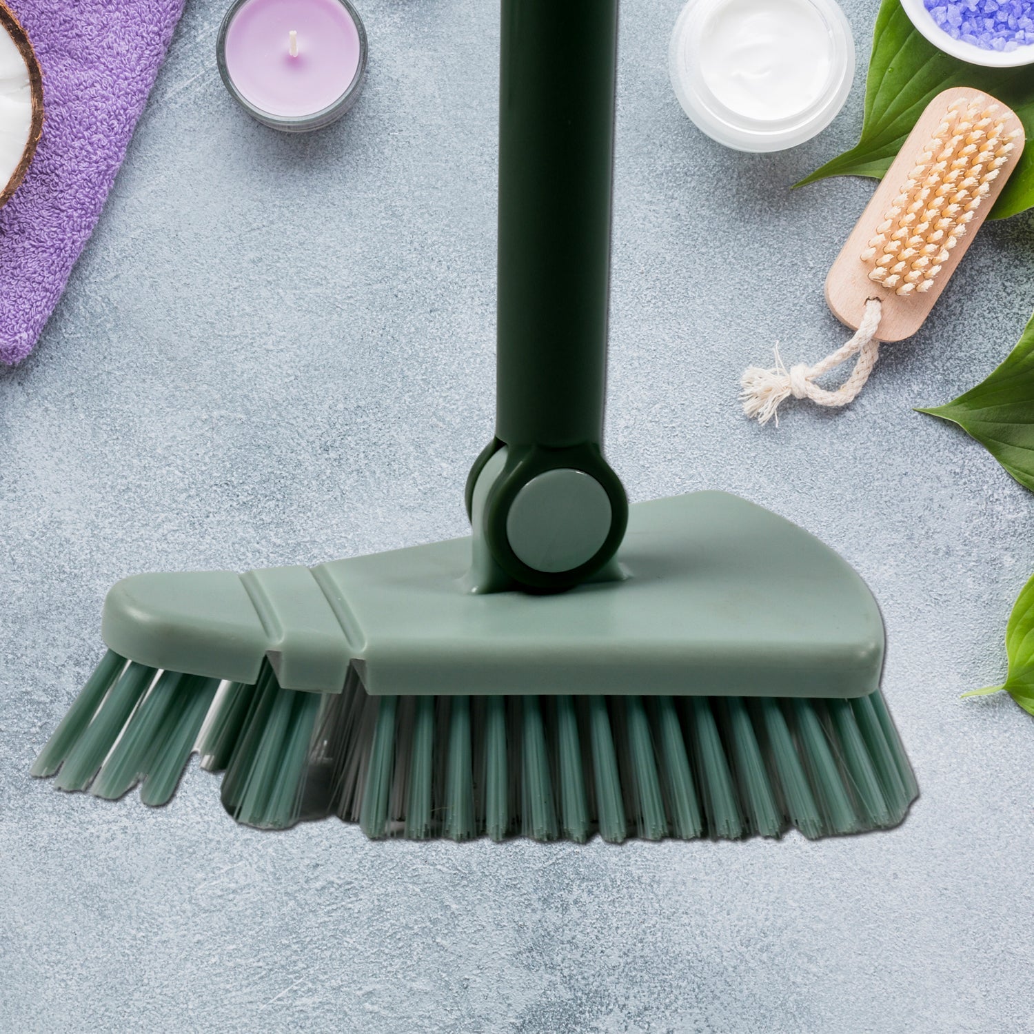 7878 Retractable Long Handle rotatable Floor Brush, with Sturdy Rotating Head, with Removable Triangular Head Cleaning Brush, Suitable for Home Bathroom and Kitchen. DeoDap