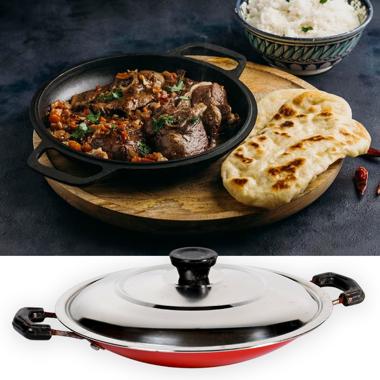 7135 Nonstick Kadhai With Lid Deep Frying Pan, Kadhai with Lid for Cooking, Biryani Pot DeoDap