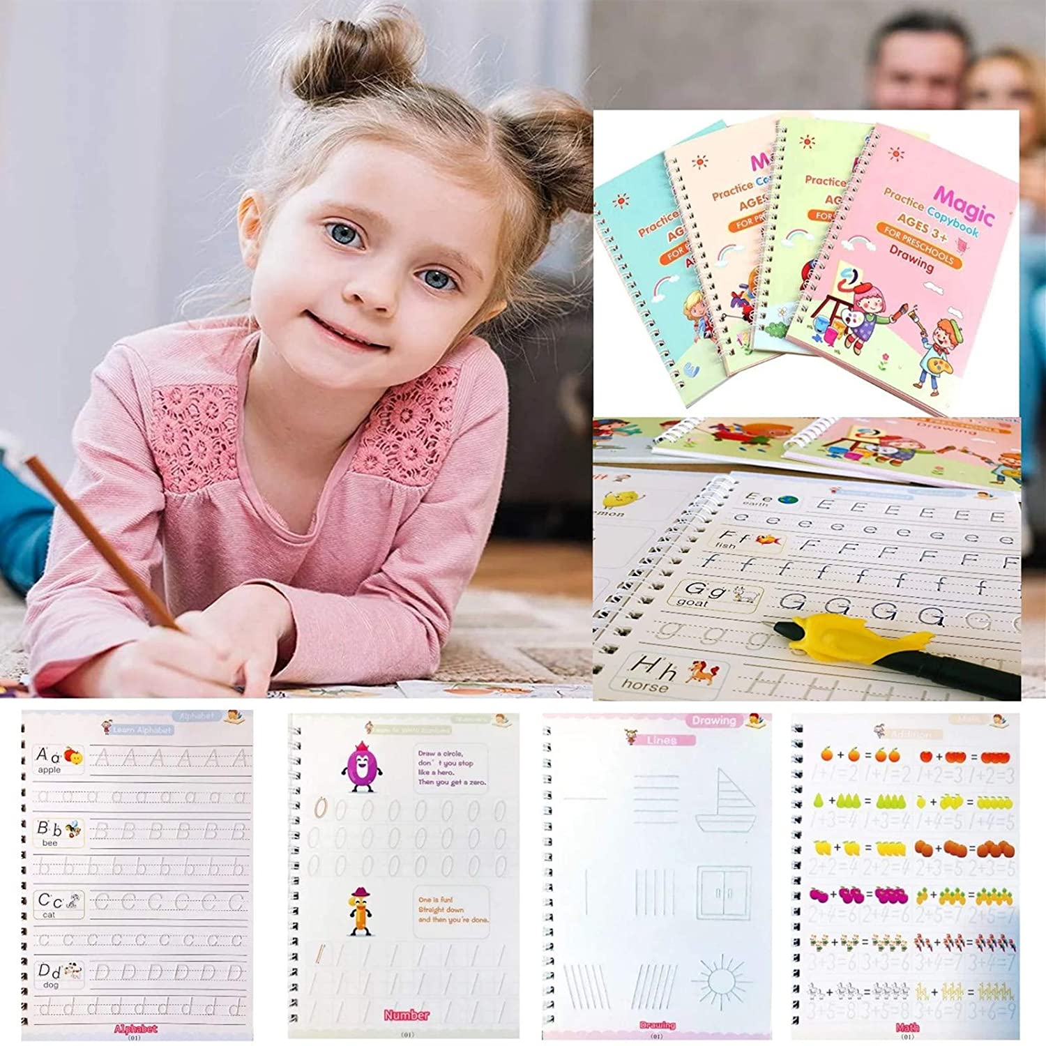 8075 4 Pc Magic Copybook widely used by kids, children’s and even adults also to write down important things over it while emergencies etc - DeoDap