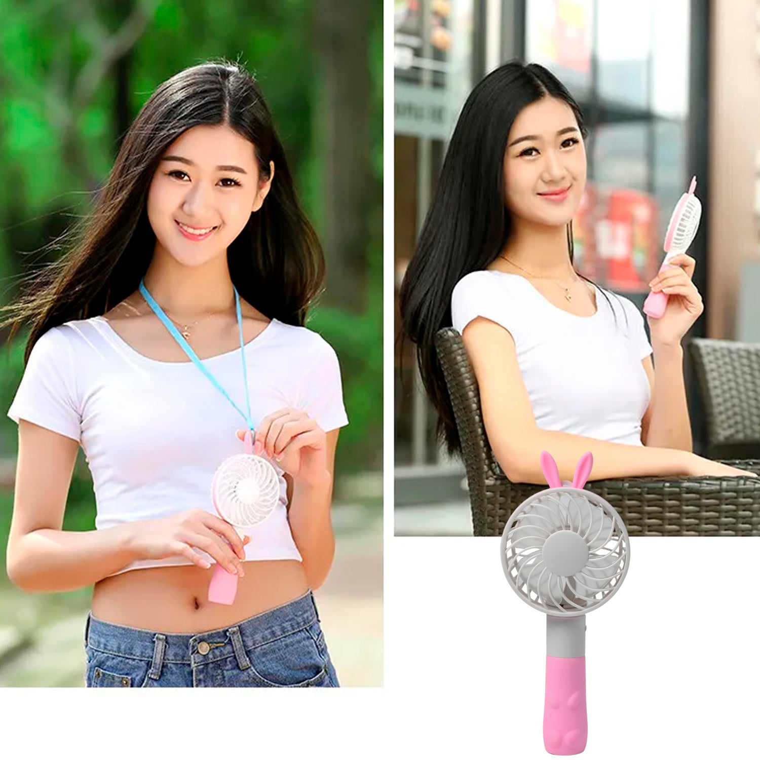 4811 Portable Princess Rabbit Styled Rechargeable Handheld Fan For Travel , home & Office Use DeoDap