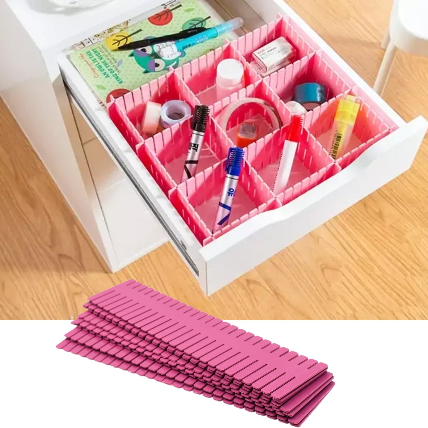 1164 Plastic Adjustable Grid Drawer Dividers Organizers Closet Straps For Home And Kitchen Drawer Use