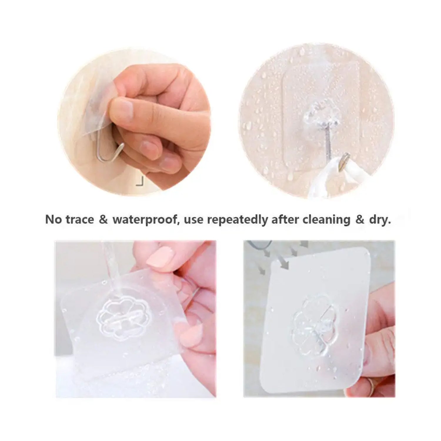 1689a Self Adhesive Heavy Duty Waterproof Transparent Sticky Plastic & Stainless Steel Wall Hooks (10 Pc Set)