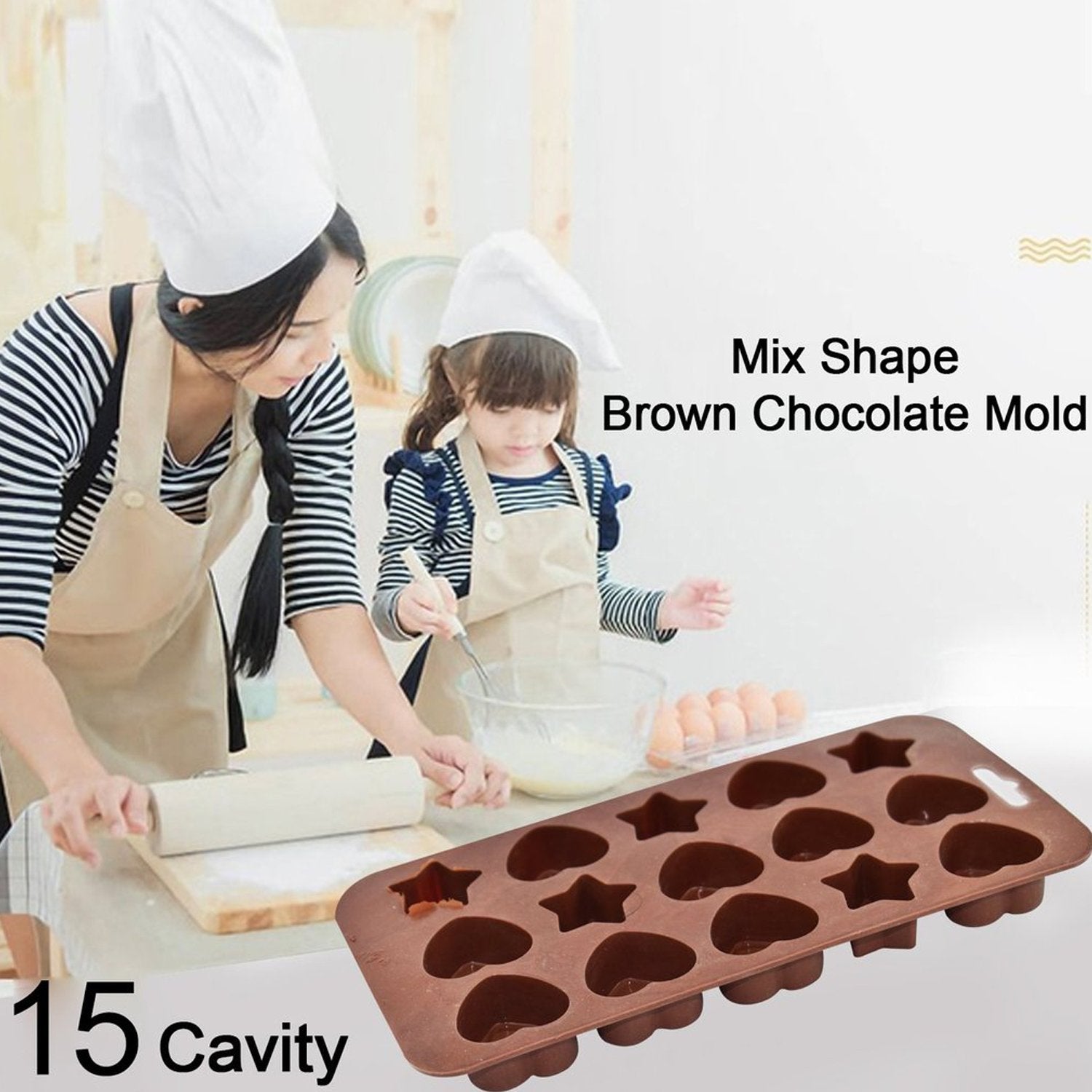 7614 Silicone Food Grade Reusable Non-Stick Multi Shape 15 Cavity Chocolate Mold