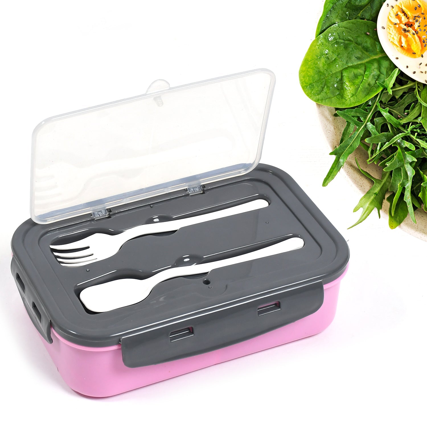 2809b LUNCH BOX 3 COMPARTMENT PLASTIC LINER LUNCH CONTAINER, PORTABLE TABLEWARE SET FOR OFFICE , SCHOOL & HOME USE DeoDap