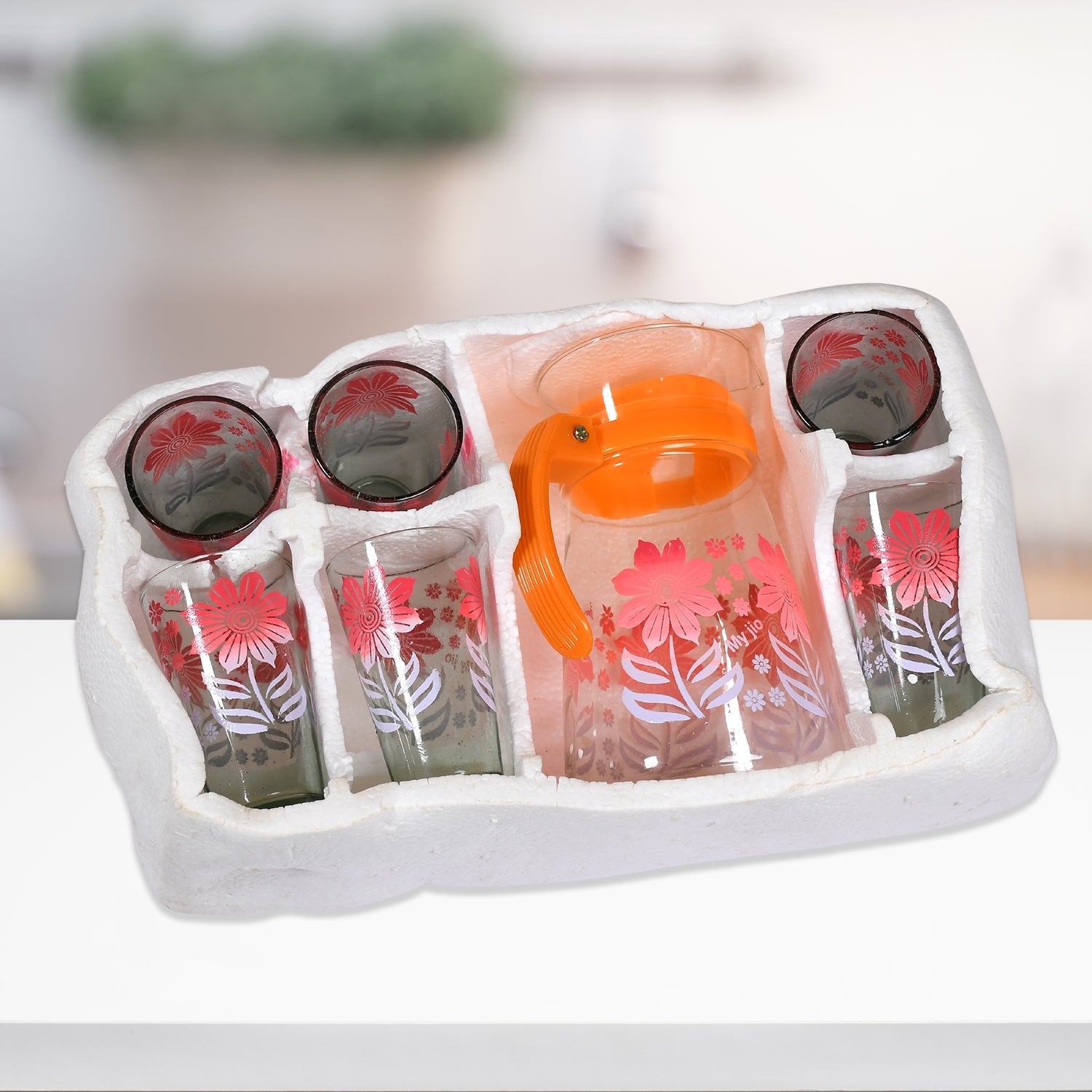 5279 Drinkware Water Jug & Glass Crystal Glass Juice Set | 1 Jug (1L) & Set of 6 Glasses Set For Home Use