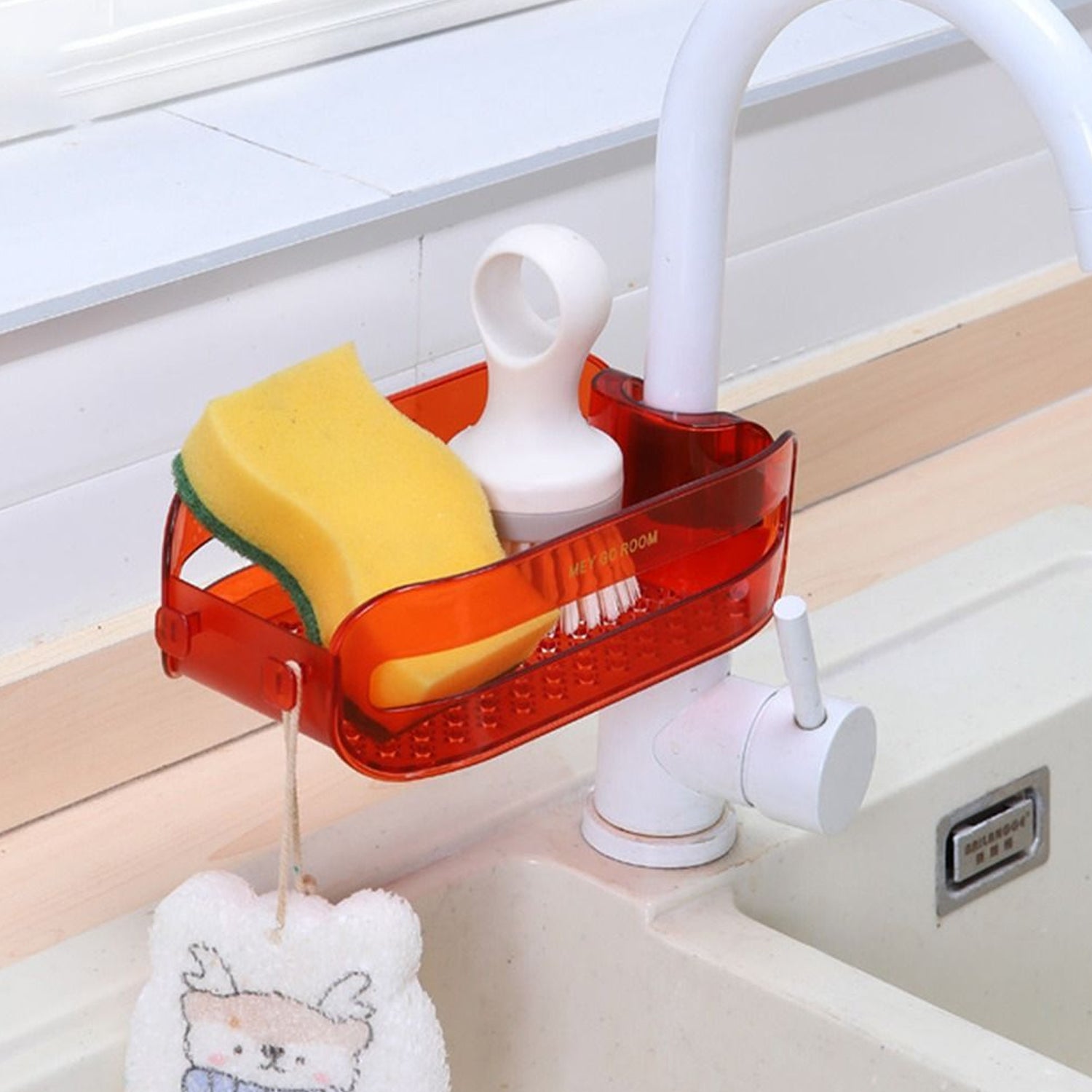7073 Plastic Faucet Drain Basket Shelf - Drain Basket for Sink, Multipurpose Drain Basket Sink-Strainer Hangs on Faucet for All Sinks. DeoDap