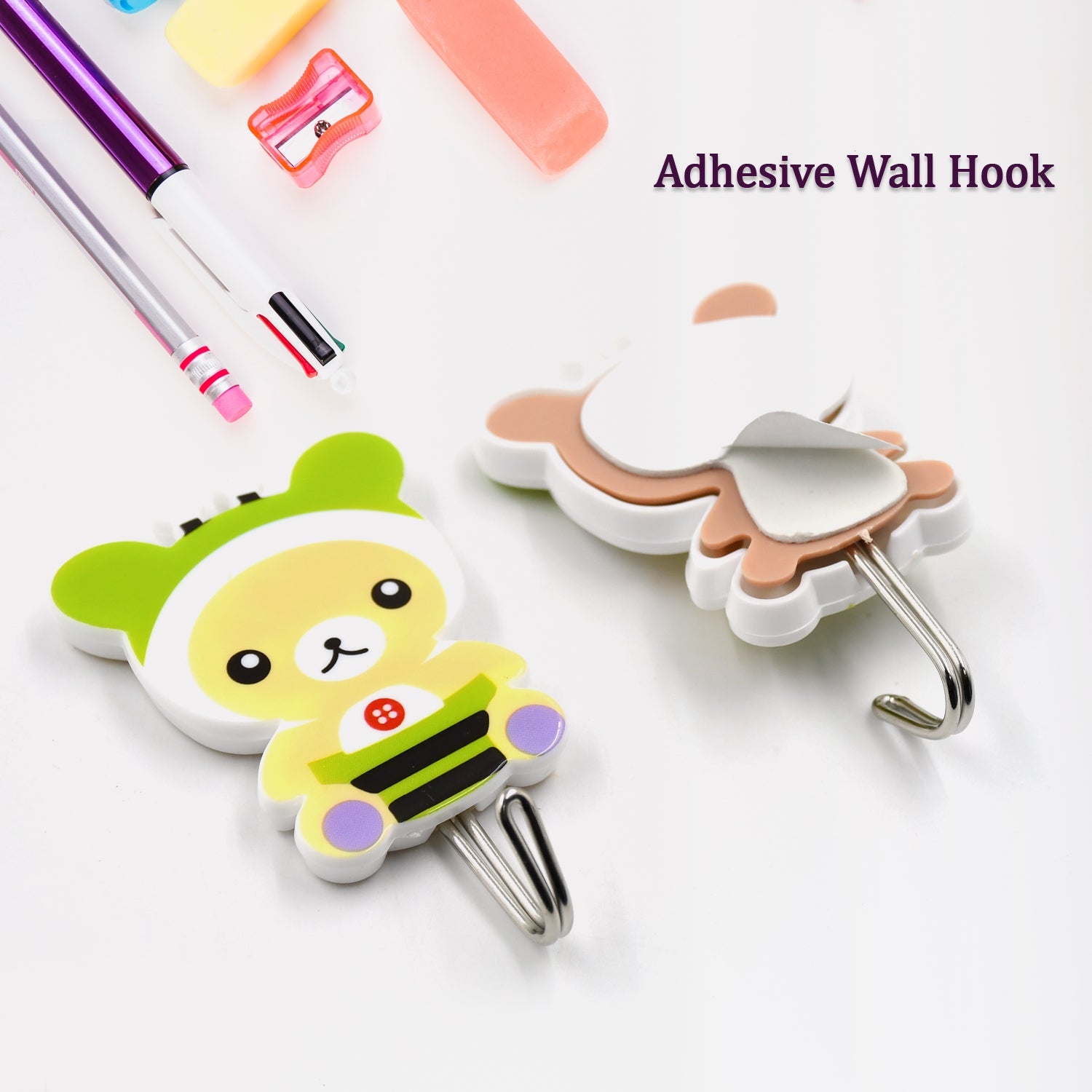 4584 Self Adhesive Hooks Cartoon, Self Adhesive Smiley Hooks Wall Door Sticky Hanger Hooks (2pc). DeoDap