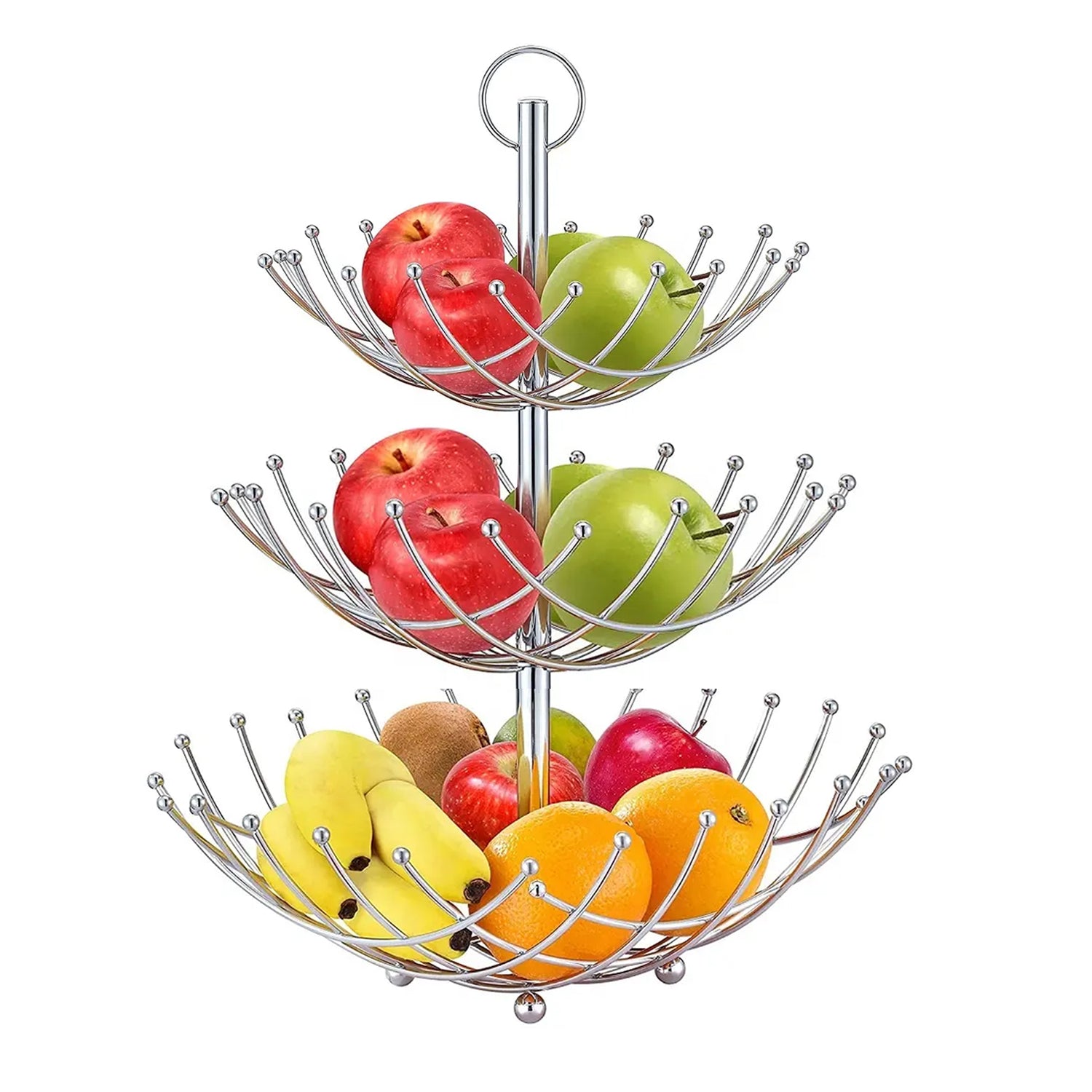 5183 3 Tier Fruit Basket Stainless Steel 60cm For Home Decoration & Kitchen Use DeoDap