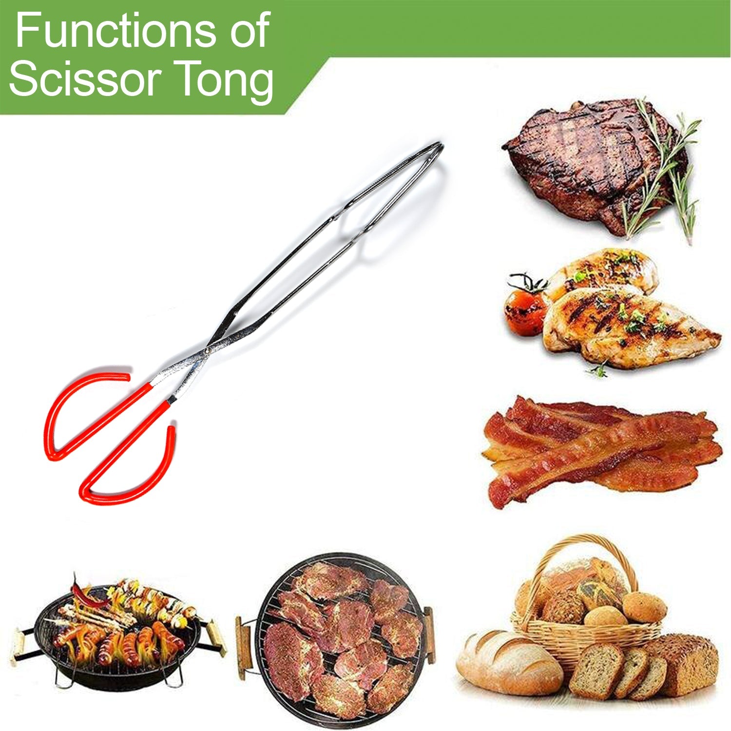 2984 Kitchen Baking BBQ Heat Resistant Cooking Food Clip with Silicone Tips Tong 1pc. DeoDap