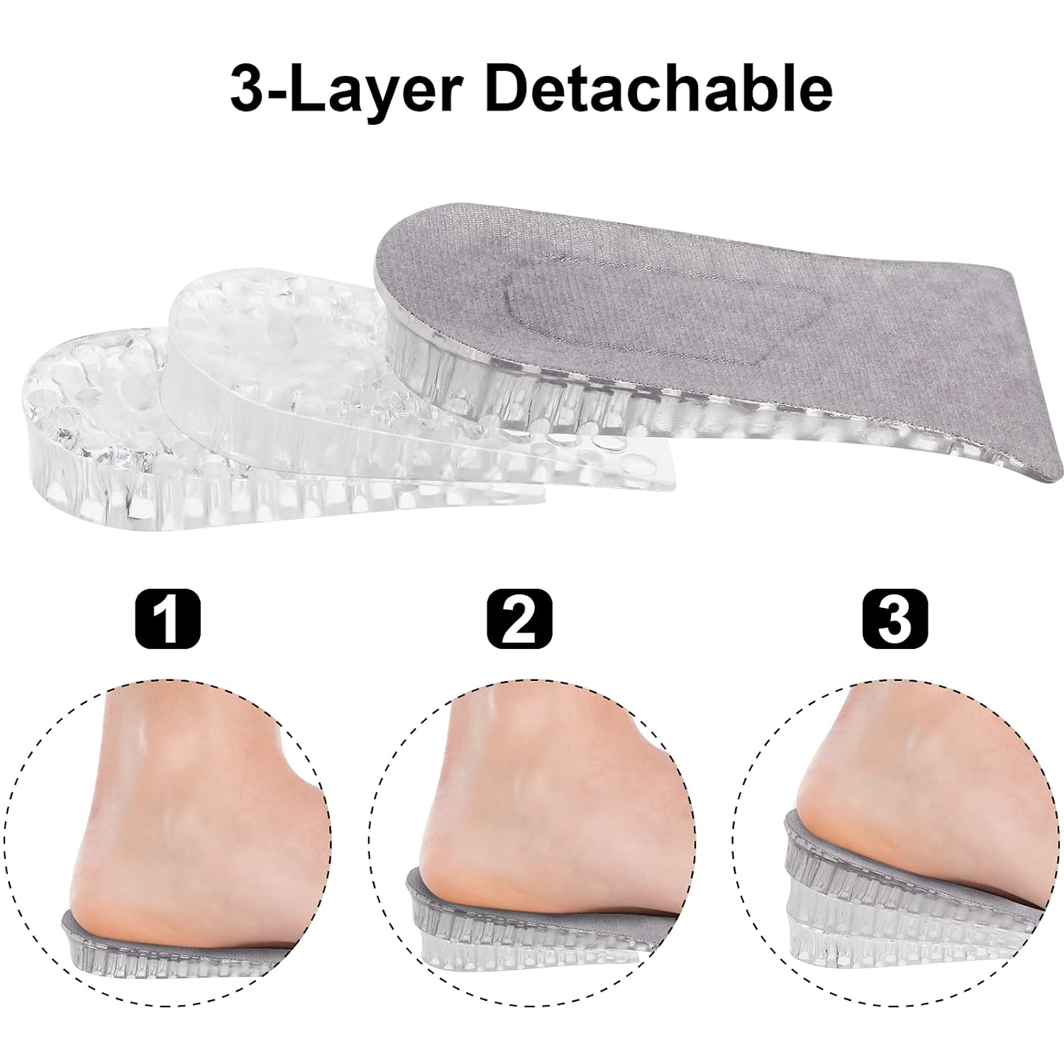 4 Layer Height Increase Insoles Premium Invisible Height Increase Inserts  Adjustable Heel Lift Inserts for Leg Length Discrepancy Sports Injuries Heel  Pain.(US4.5-9)