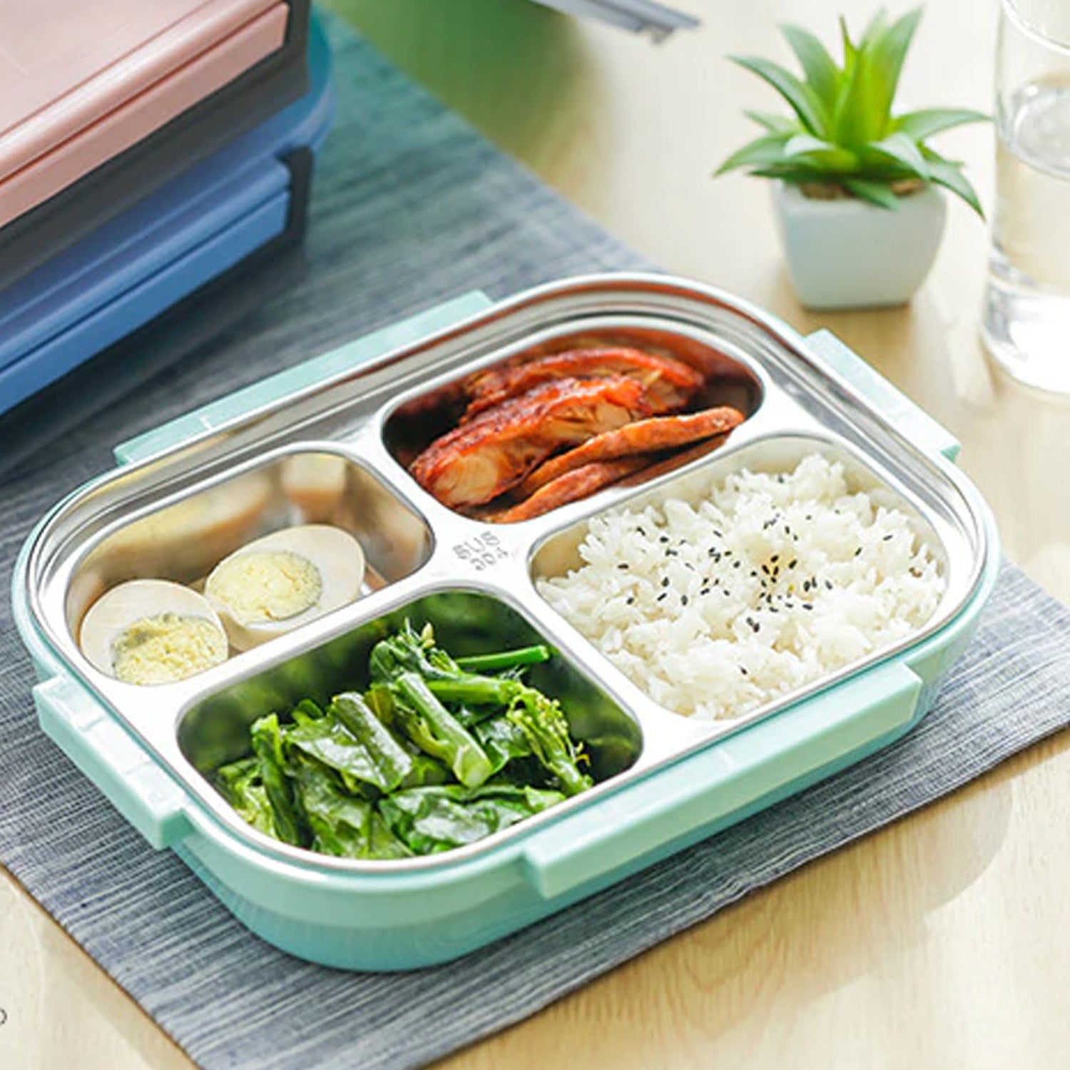 2043 White Transparent 4 Compartment Lunch Box for Kids and adults, Stainless Steel Lunch Box with 4 Compartments. DeoDap