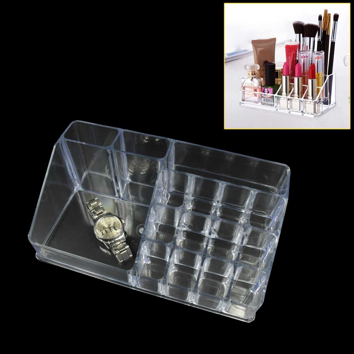6282 16 Compartment Cosmetic Makeup Jewellery Lipstick Storage Organiser Box, Cosmetic Storage Box Make-up Lipstick Organizer / Lipstick Holder Case  Transparent