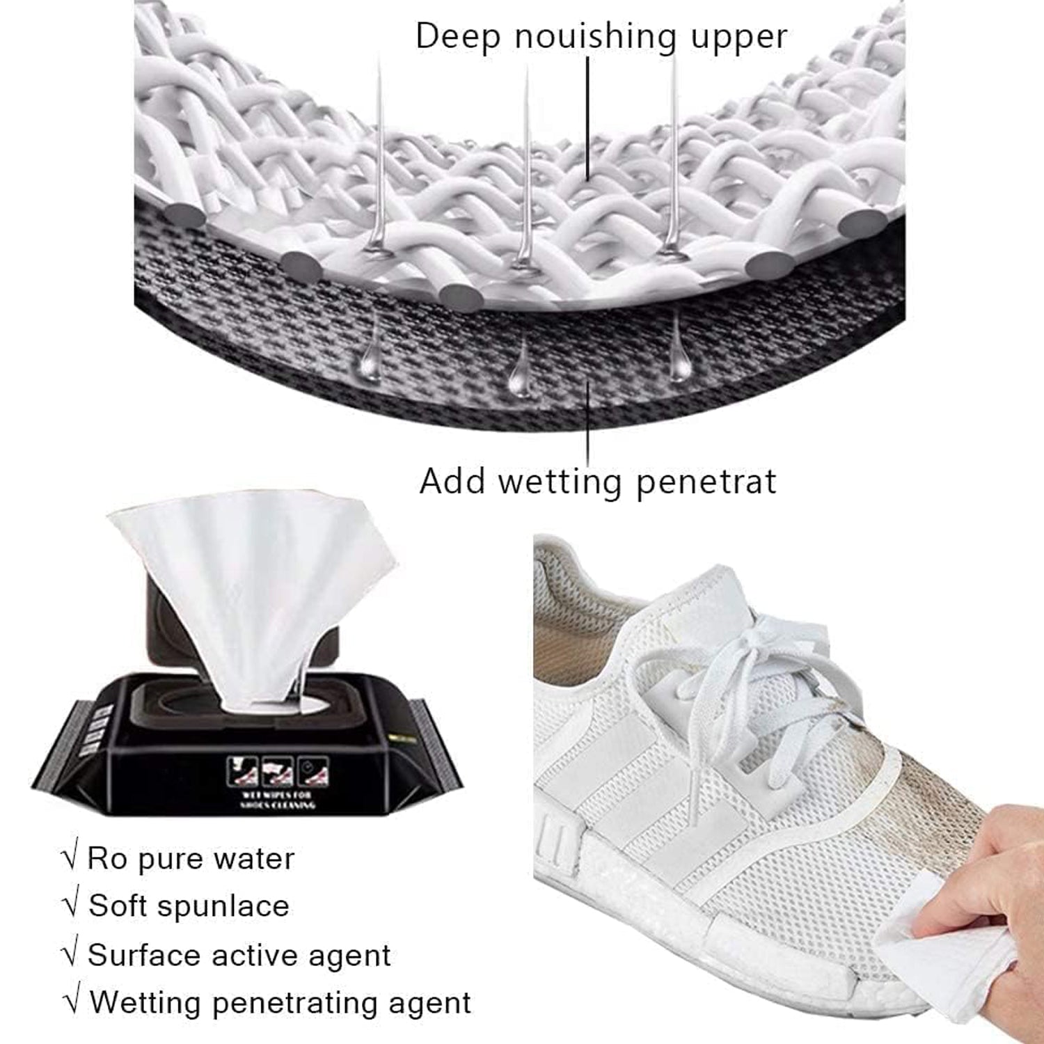 Shoe Cleaning Wet Wipes Fast Scrubbing Shoes Cleaning Tissue, Sneakers Non-Woven Detergent Quick Wipes Disposable Travel Portable Removes Dirt, Stains(1 Set 80 Pcs & 30 Pcs )