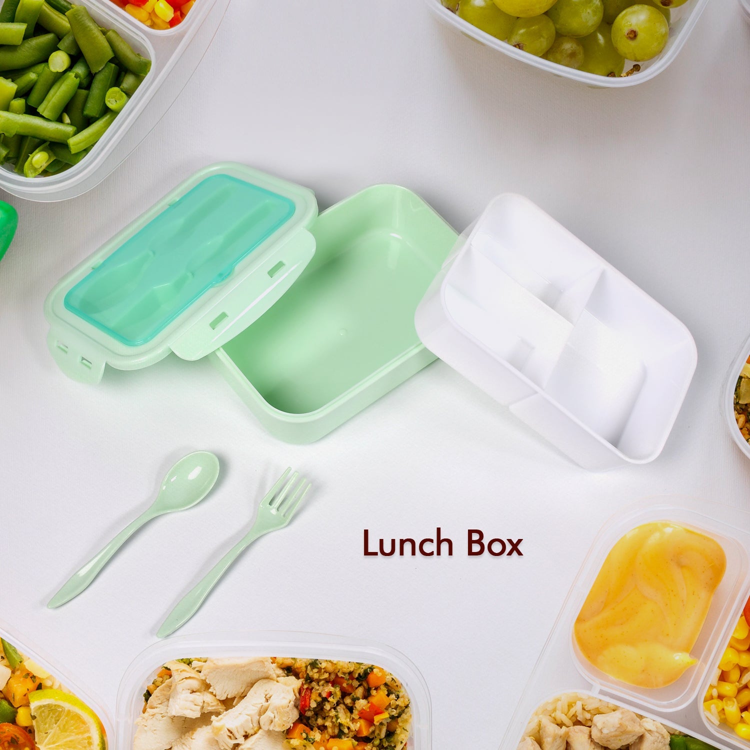 5312 Lunch Box for adults and students With Utensils, Insulated Lunch Bag Suitable for dining out 3-grid leak proof lunch box DeoDap