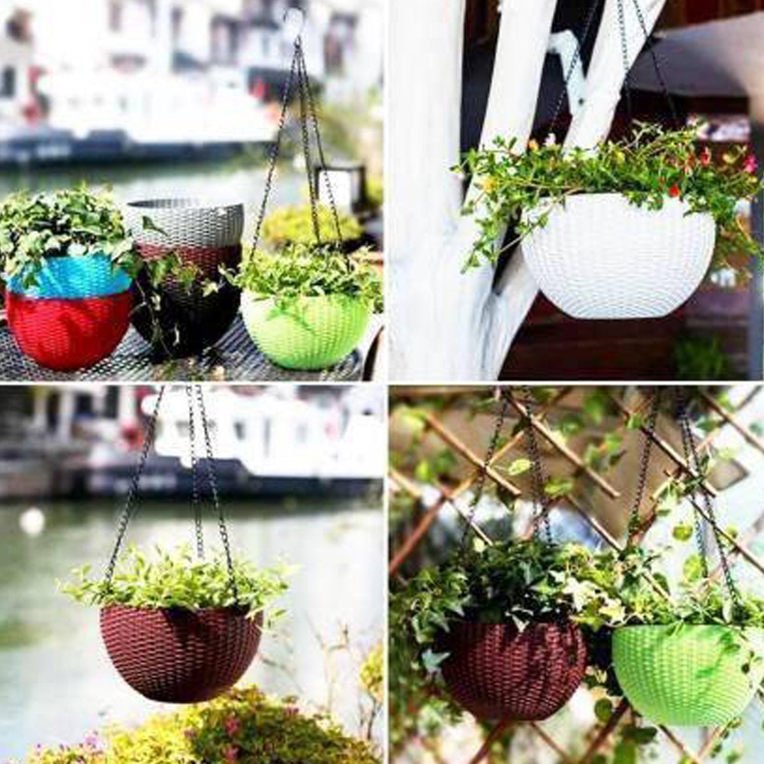 4708 Plastic Hanging Flower Pot and Flower Pot with Chain (6 Pc)