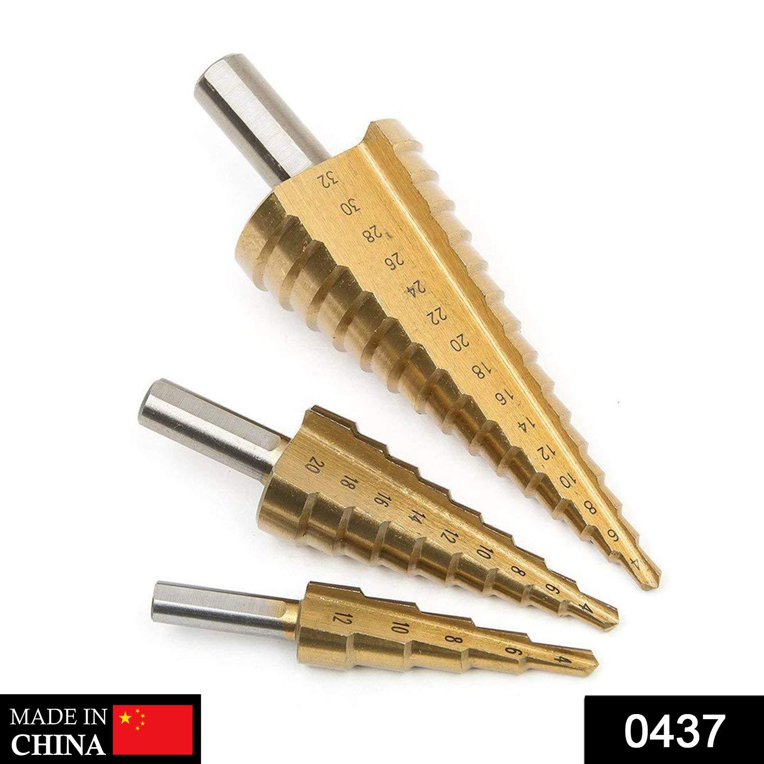 0437 -3X Large HSS Steel Step Cone Drill Titanium Bit Set Hole Cutter (4-32, 4-20, 4-12mm) DeoDap