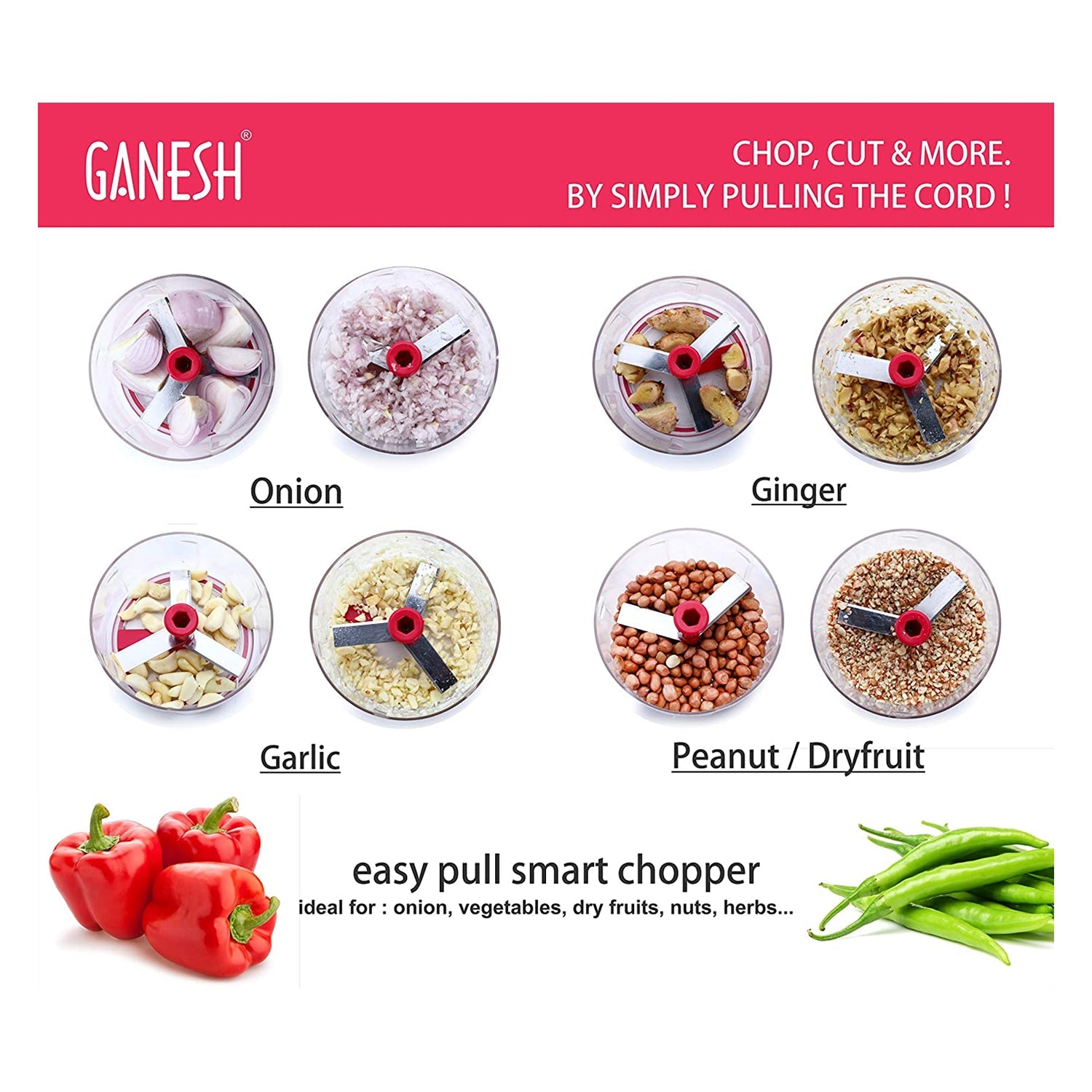 8115 Ganesh Chopper Vegetable Cutter, Red (650 ml) DeoDap
