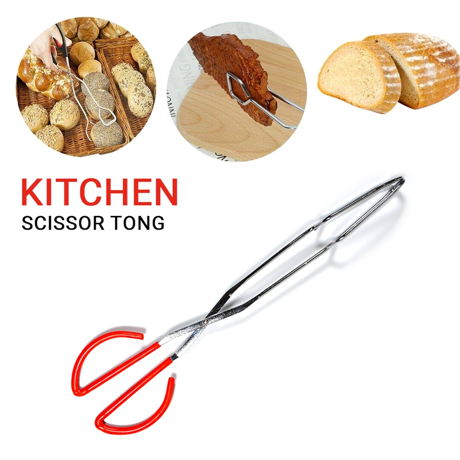 2984 Kitchen Baking BBQ Heat Resistant Cooking Food Clip with Silicone Tips Tong 1pc. DeoDap