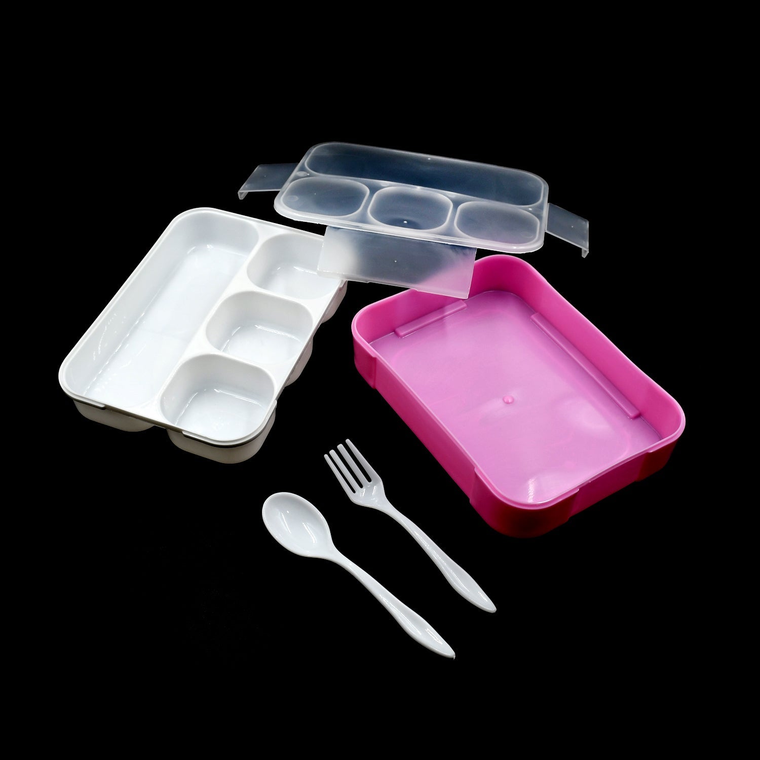 5956 Lunch Box 4 Compartment With Leak Proof Lunch Box & 2 spoon, For School & Office Use