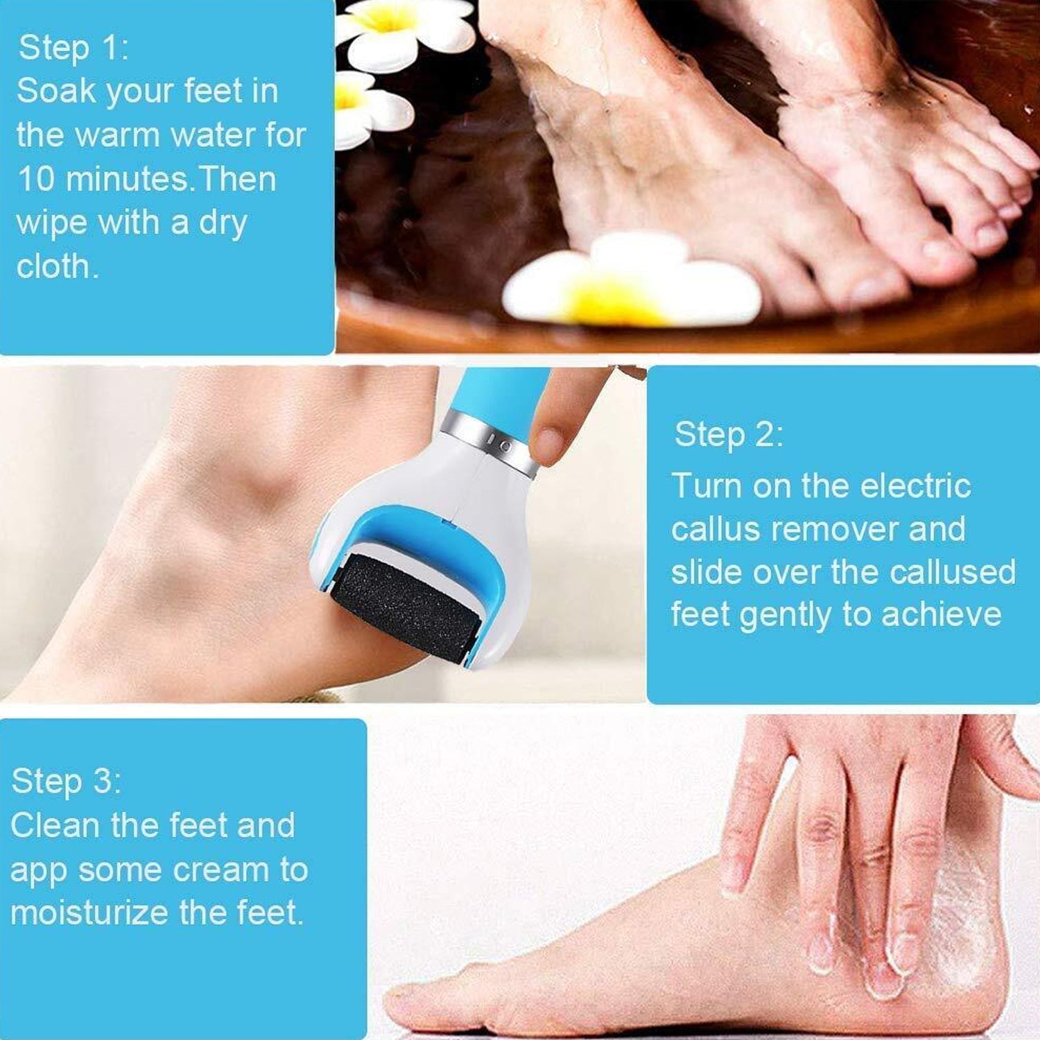 0229 Electronic Dry Foot File, Callous Remover for Feet, Electric Foot with Roller Hard and Dead Skin- Regular Coarse, Baby smooth feet in minutes. For in home padicure foot care, Battery Powered & USB (Battry not included)