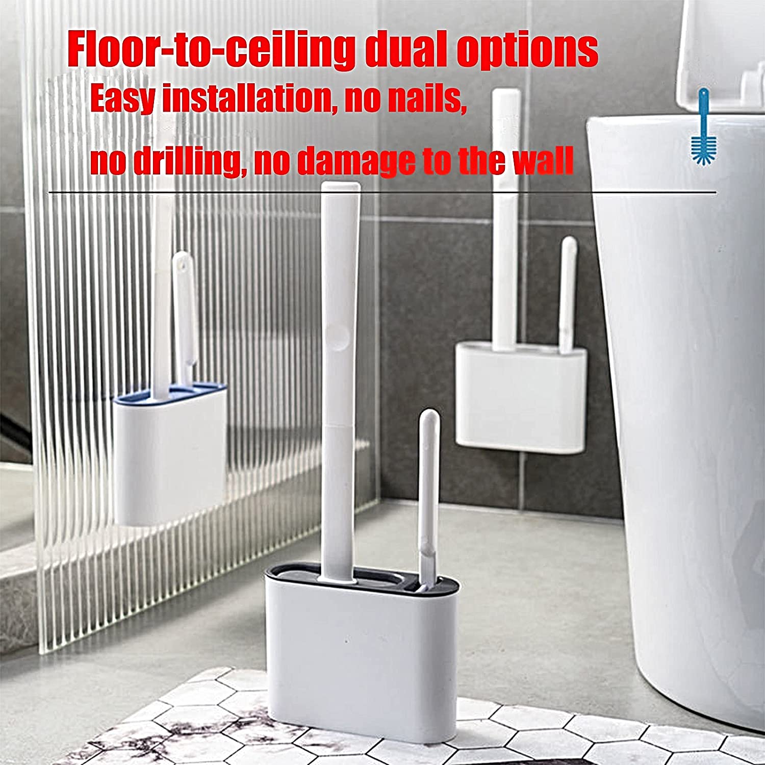 7683 Toilet Brush Set , Toilet Brush And Holder Set, Anti-Slip Handle Silicone Toilet Brush And Small Cleaning Brush , DeoDap