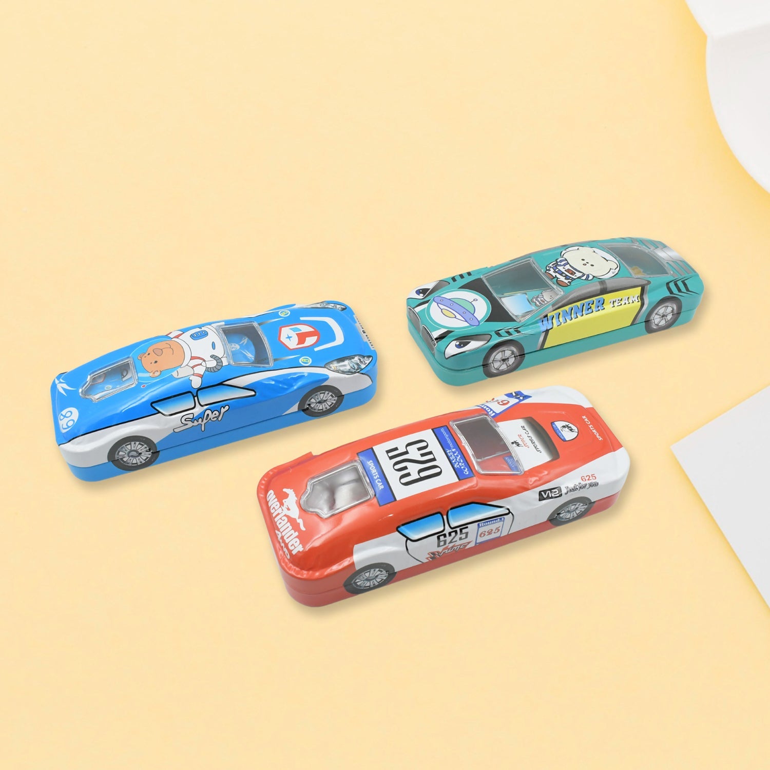 4253 Car Shape Metal Compass Box With Small Compass Box Inside, Pencil Case for Kids Stationery Compass Box, Stationery Gift for School Kids Compass, Pencil Box, Birthday Return Gift for Kids (1 Pc Mix Color)