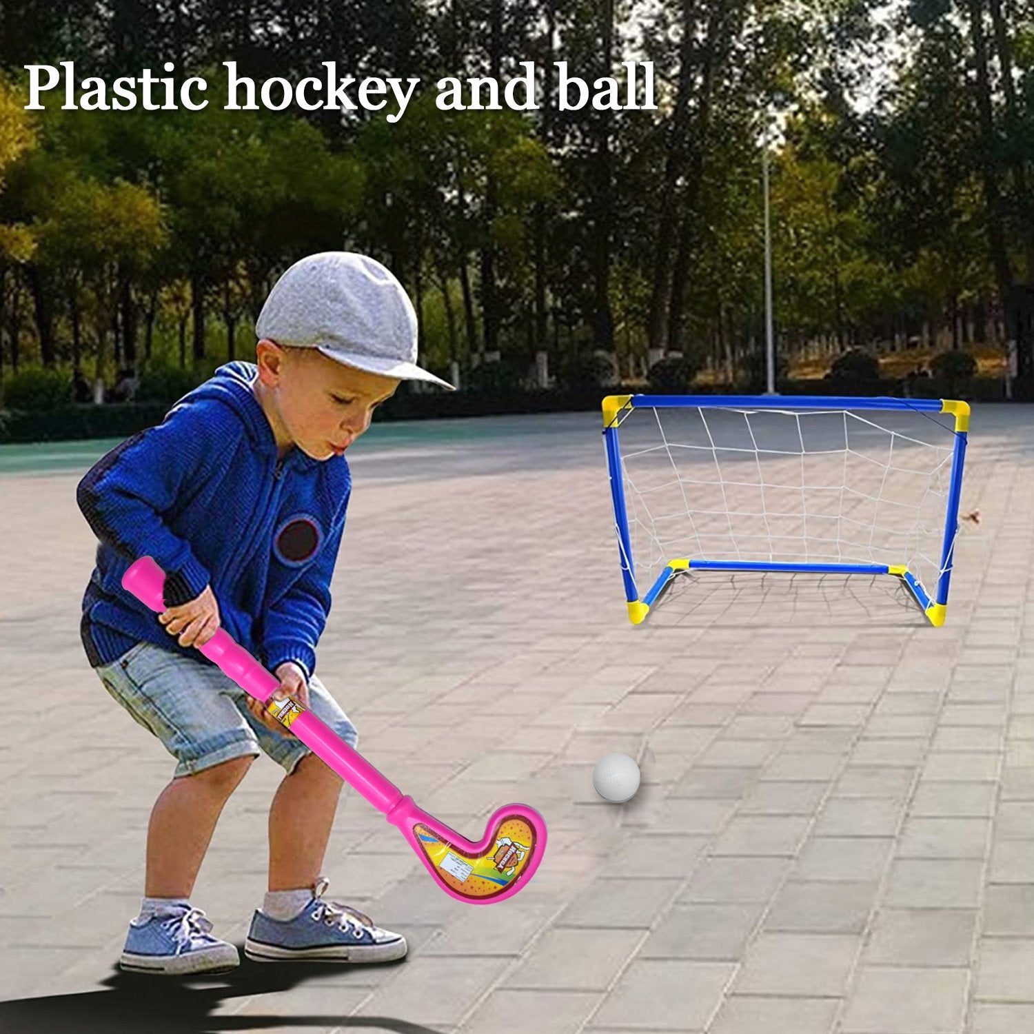 8002 Combo of Light Weight Plastic Bat, Ball & Hockey for Kids, Boys, Indoor, Outdoor Play